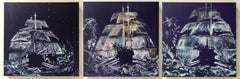 Barcos Violeta, Triptyque. Peinture abstraite sur toile