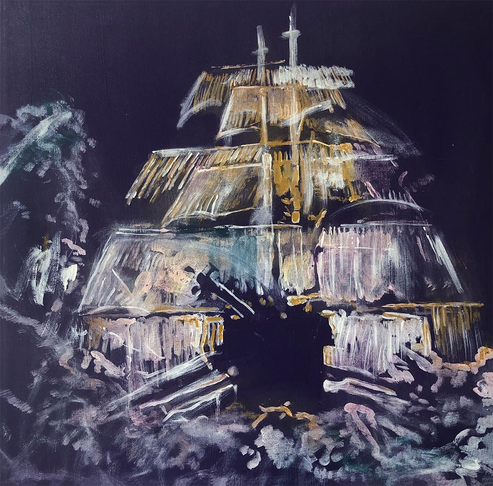  Barcos Violeta, Triptychon. Mischtechnik abstrakt auf Leinwand Gemälde – Painting von Sergio Bazan