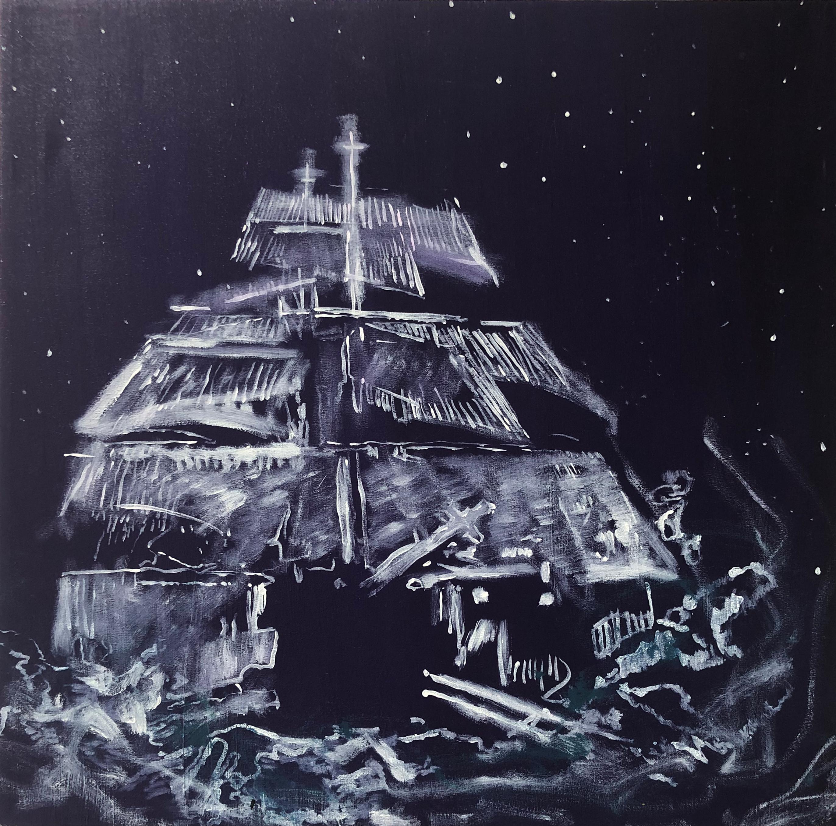  Barcos Violeta, Triptyque. Peinture abstraite sur toile - Noir Landscape Painting par Sergio Bazan