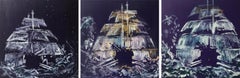  Barcos Violeta, Triptyque. Peinture abstraite sur toile