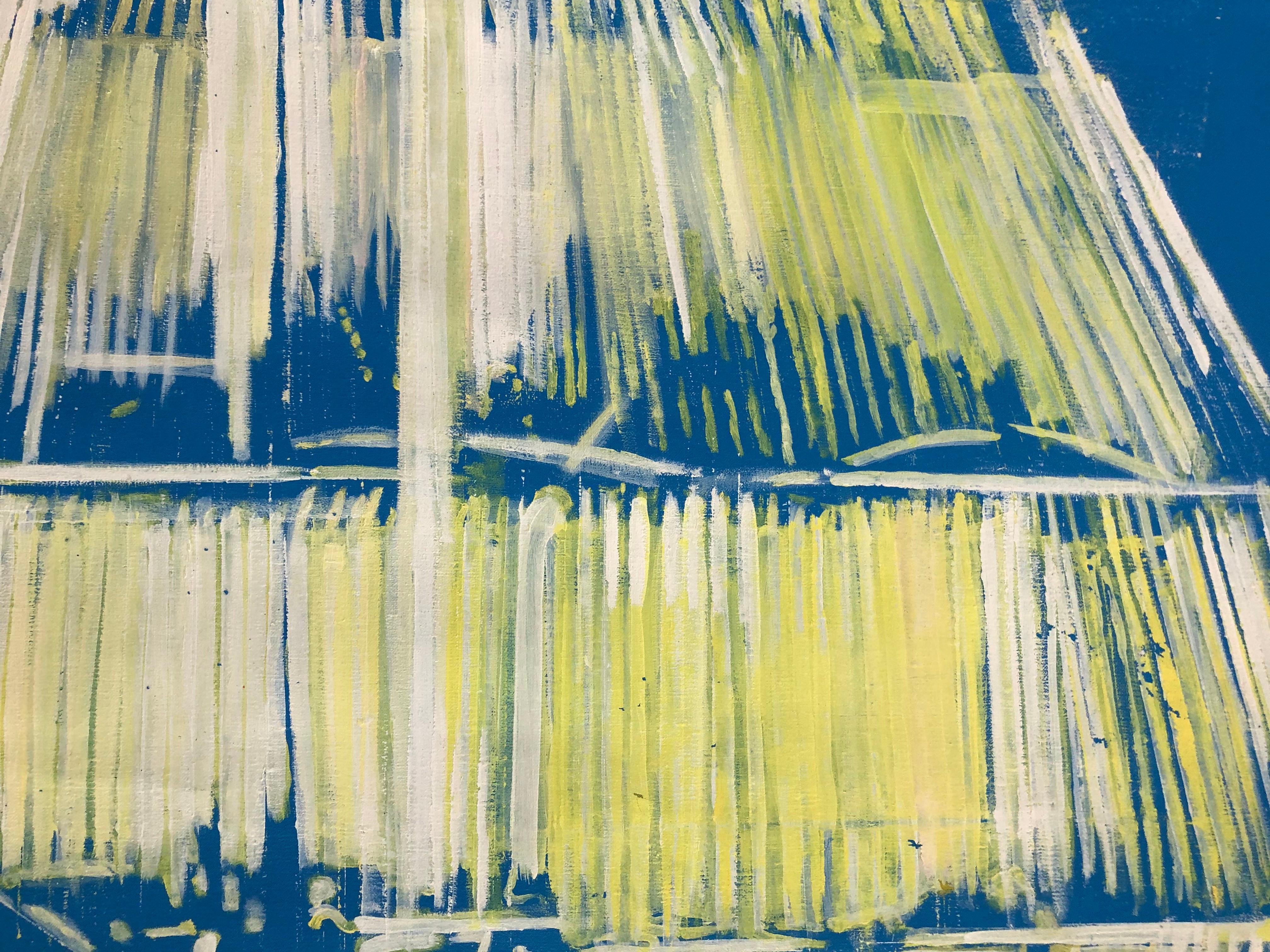 Barco Blanco. Aus der Serie Barcos en el Garaje.  Abstrakte Malerei (Blau), Still-Life Painting, von Sergio Bazan