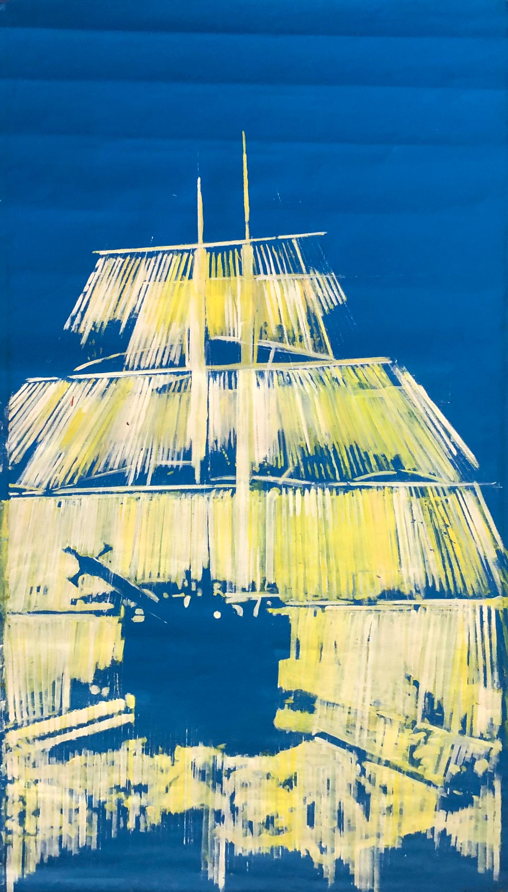 Still-Life Painting Sergio Bazan - Barco Blanco. De la série Barcos en el garaje.  Peinture abstraite