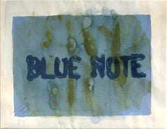 Blaue Notiz aus der Serie Chaleco Quimico. Abstraktes Gemälde auf Papier
