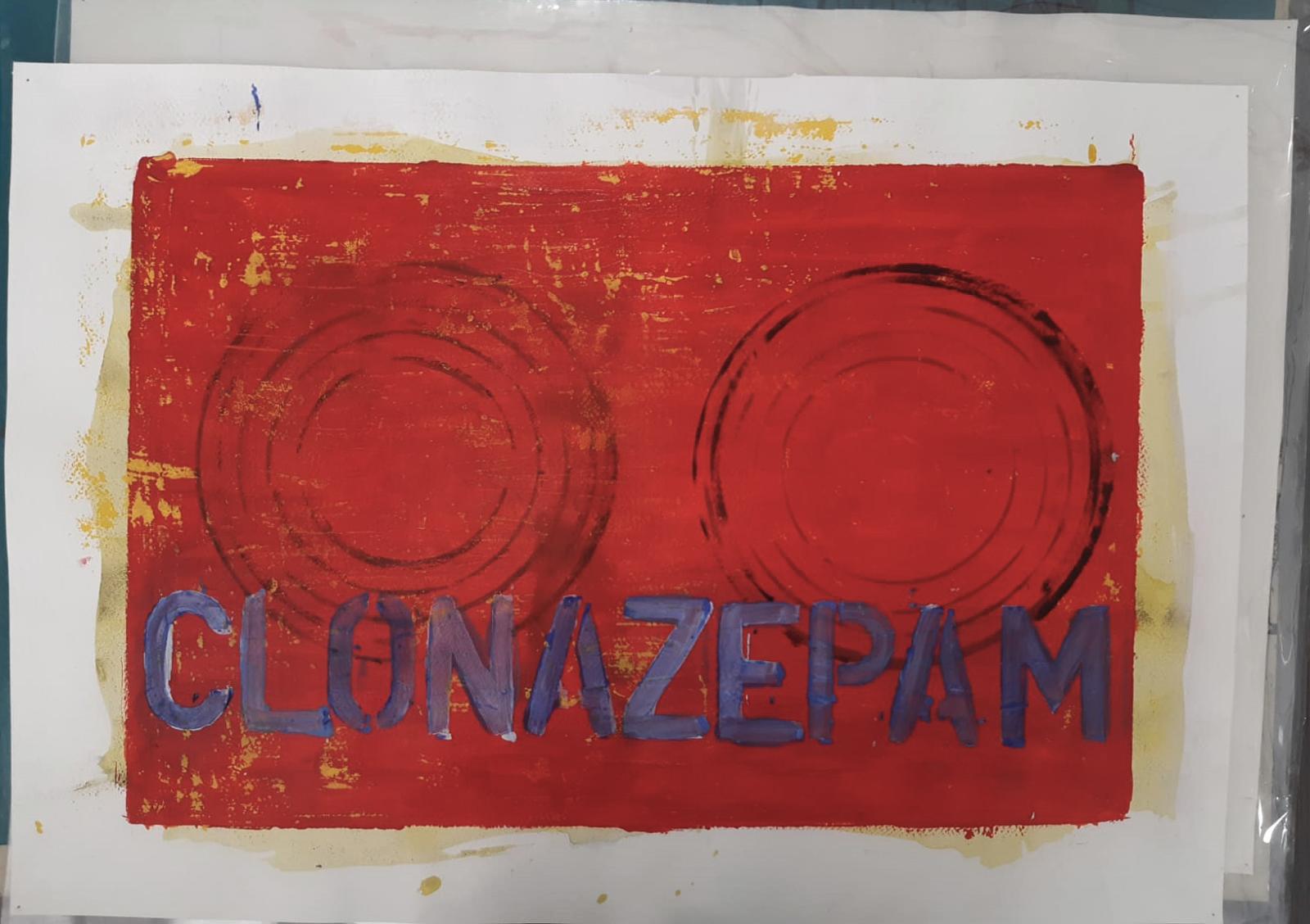 Clonazepam, Pintura abstracta sobre lienzo. De la serie Chaleco Químico - Painting Contemporáneo de Sergio Bazan