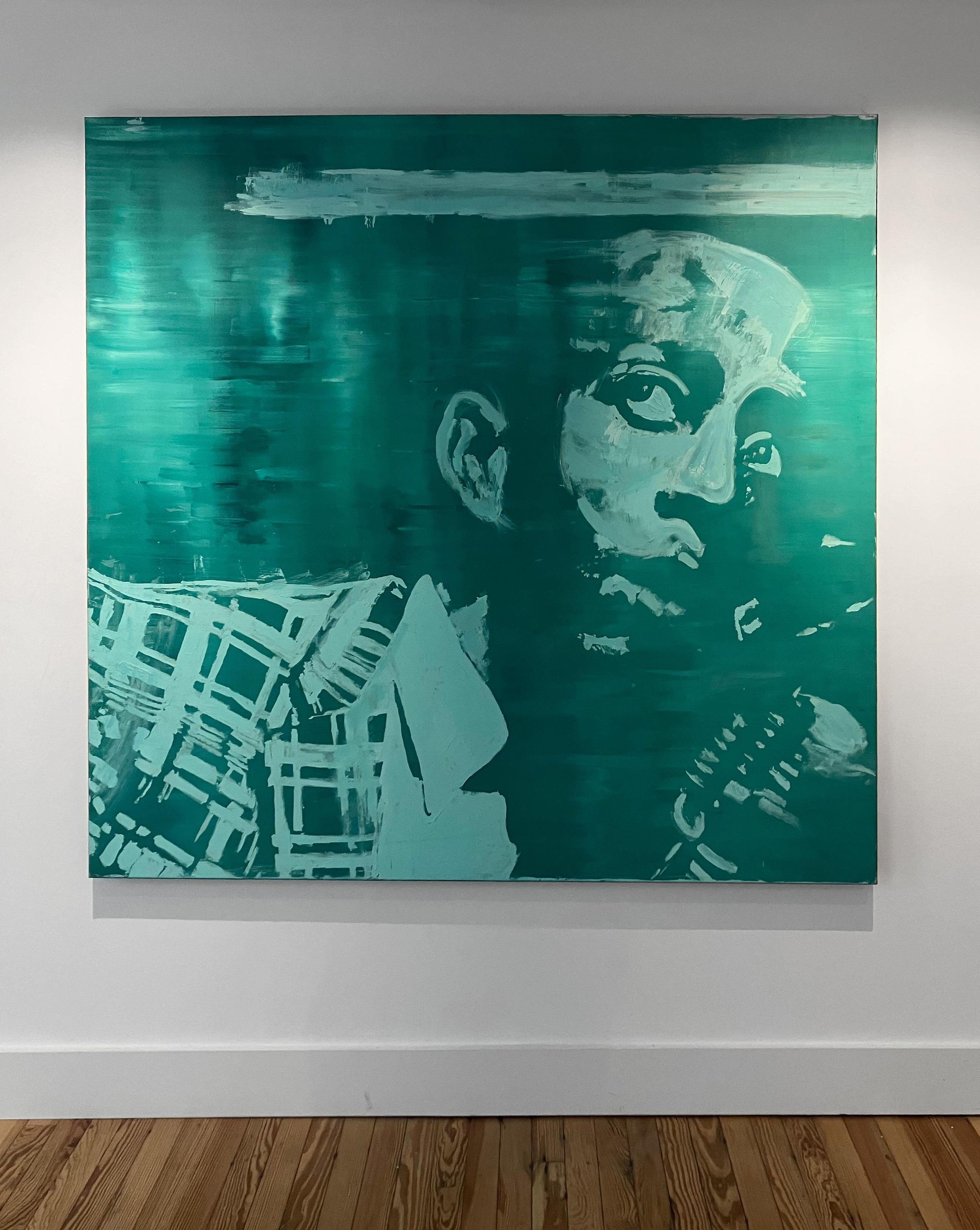 Midnight, by Sergio Bazan
Oil on canvas
Image Size: 63.5 H x 62.5 W x 2 D inches
Mounted on a stretcher
Signed by artist

This series works are centered on musical representation, through staves, notes or album covers and images of the
