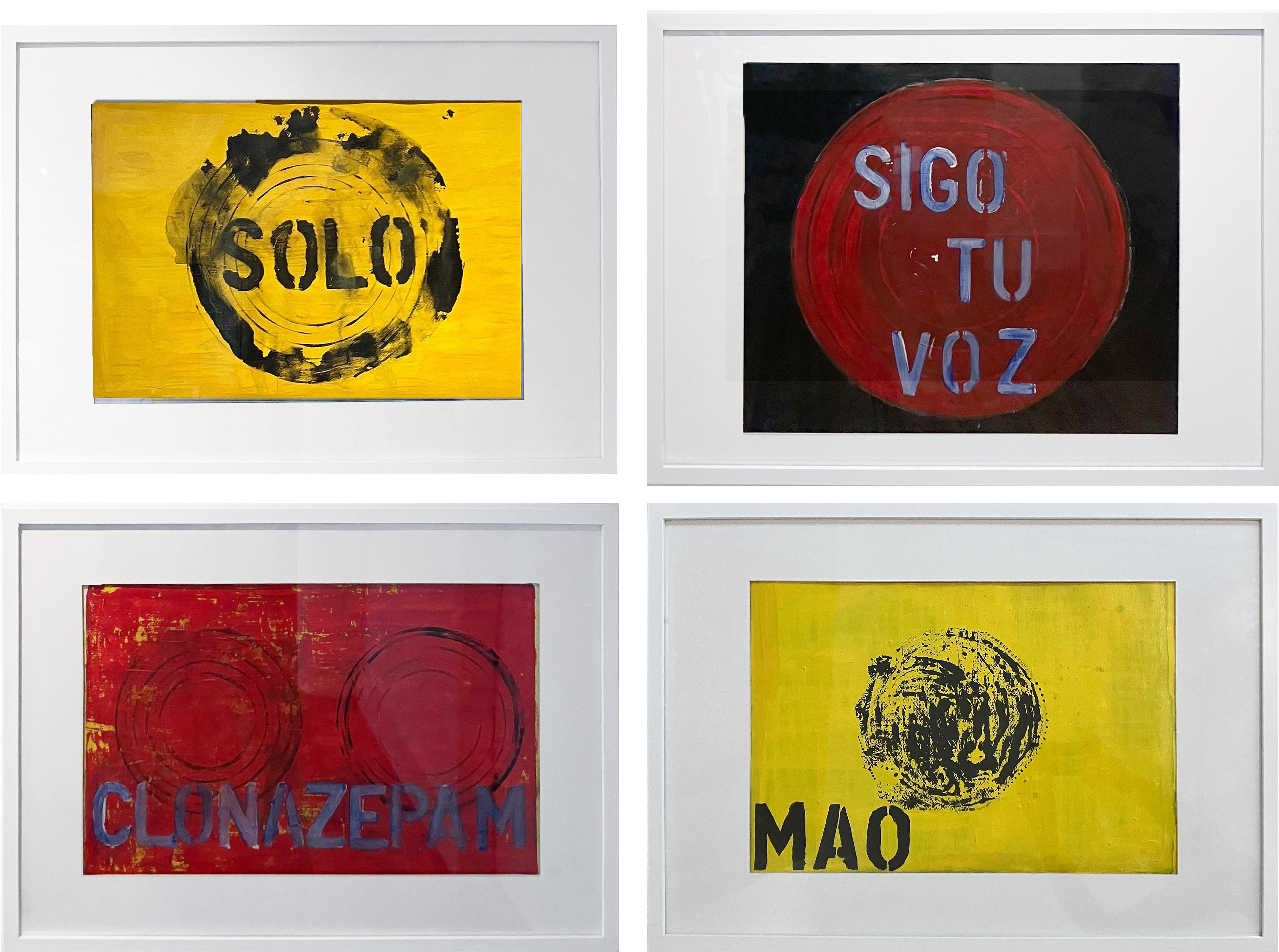 Set of 4 Paintings Solo, Sigo tu voz, Clonazepam and Mao.