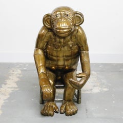 Sergio Bustamante Tall Brass Monkey and Chair, 1970s, Signed