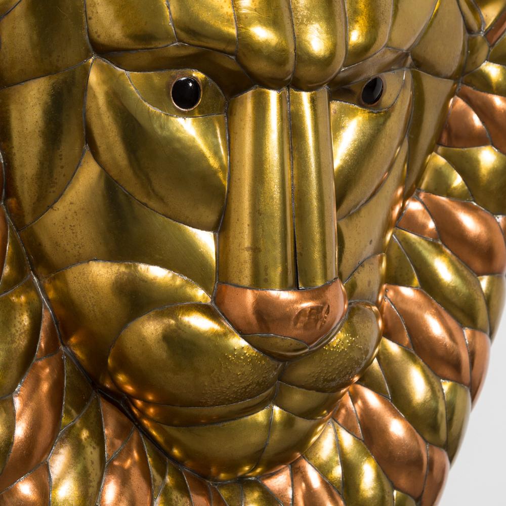 Mexican Sergio Bustamante Brass and Copper Lion Wall Mask, 1960s For Sale