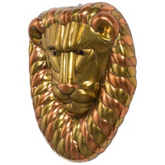 Sergio Bustamante Brass and Copper Lion Wall Mask, 1960s
