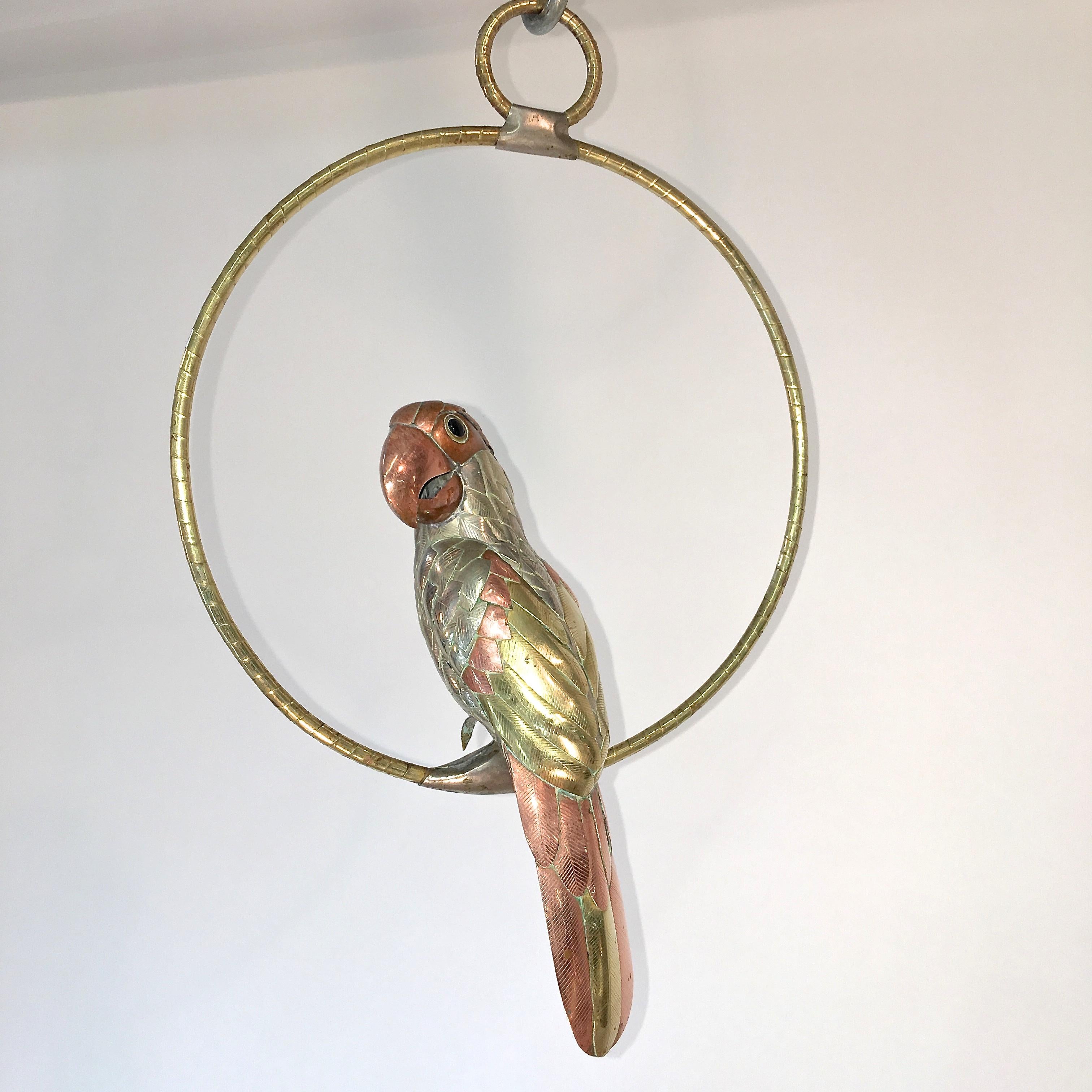 Sergio Bustamante Brass and Copper Tropical Birds on Swinging Perch 8