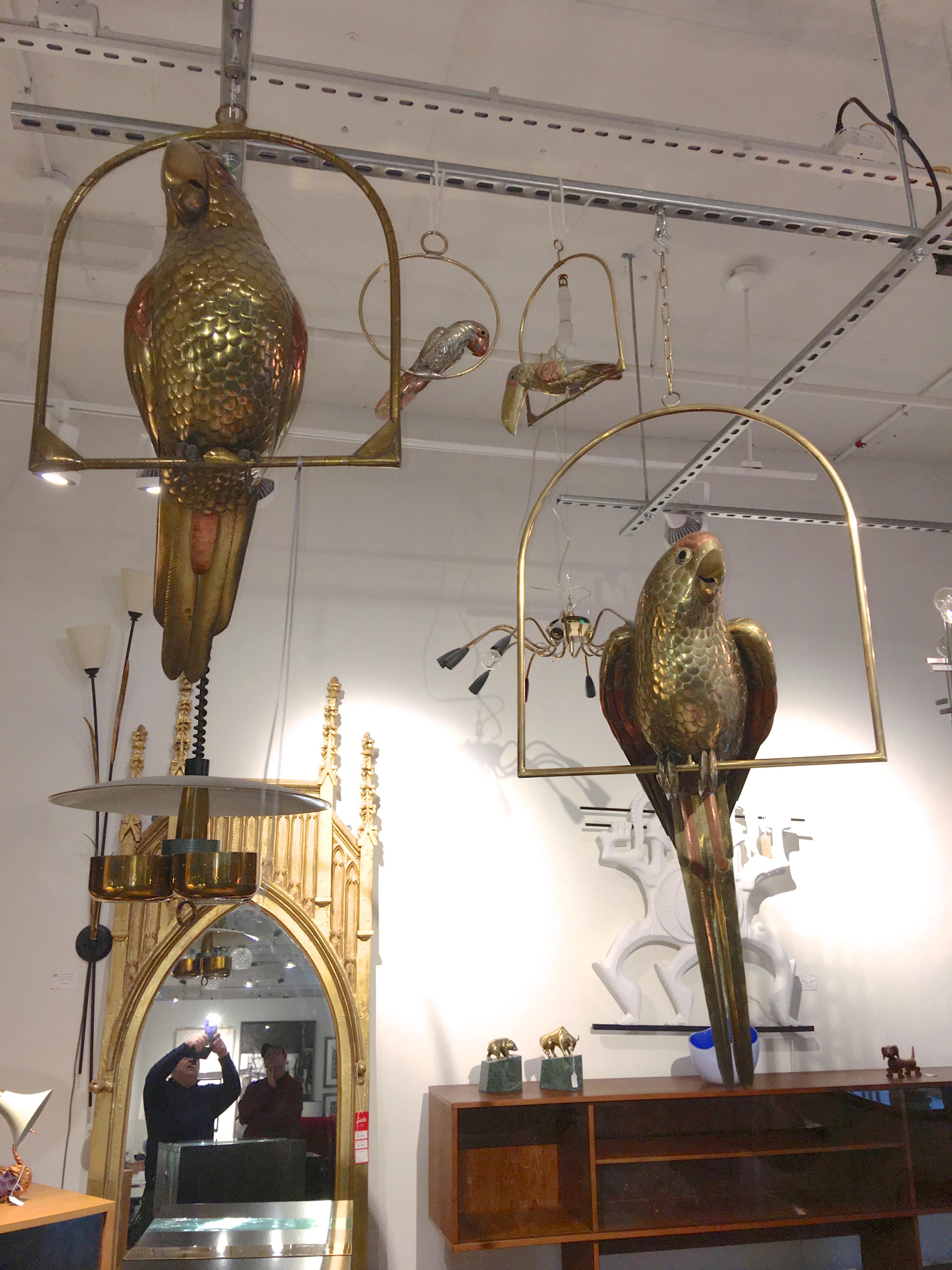 Sergio Bustamante Brass and Copper Tropical Birds on Swinging Perch 10