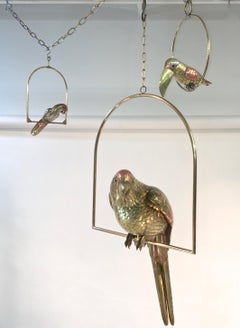 Sergio Bustamante Brass and Copper Tropical Birds on Swinging Perch