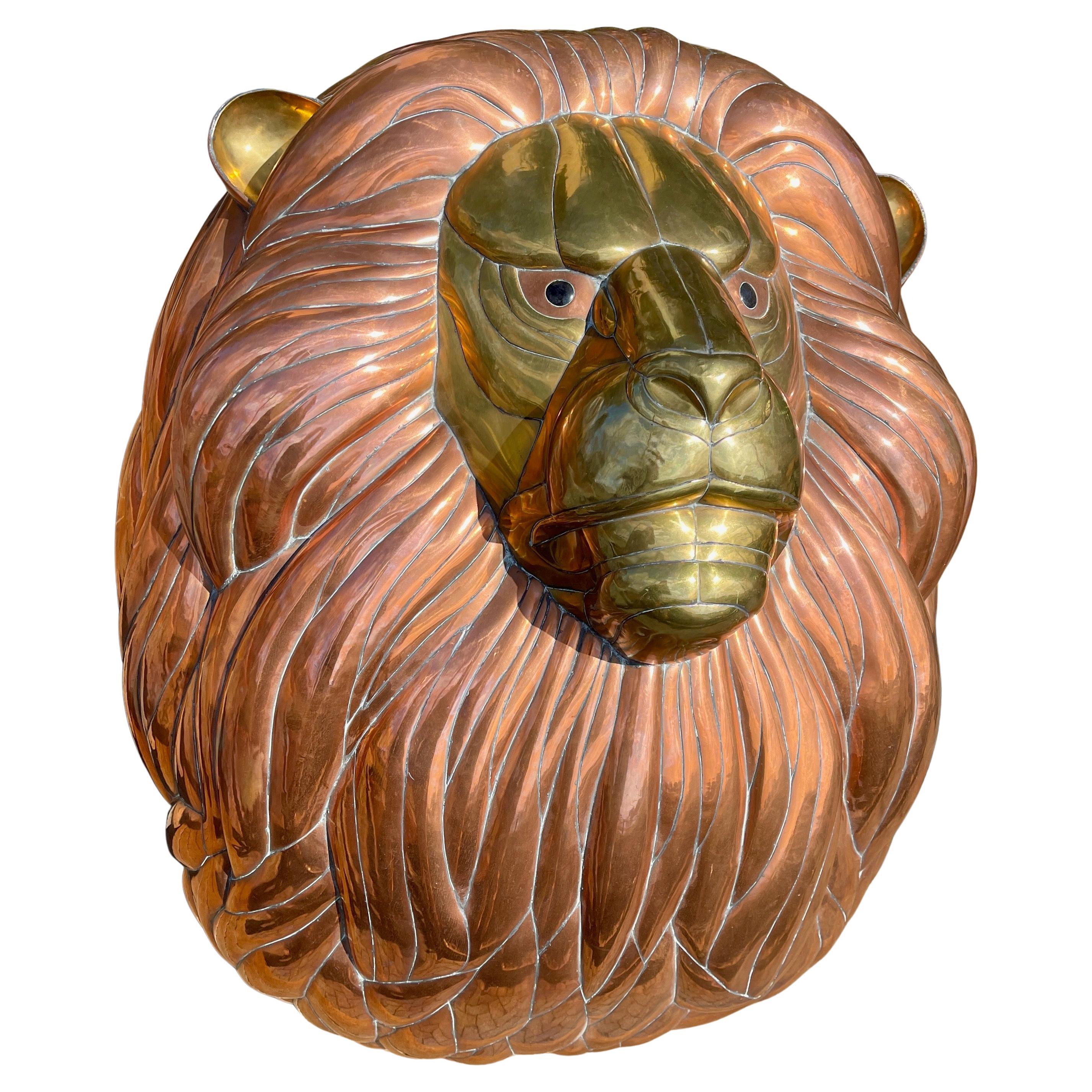 Sergio Bustamante Brass & Copper Lions Head for Wall Mounting