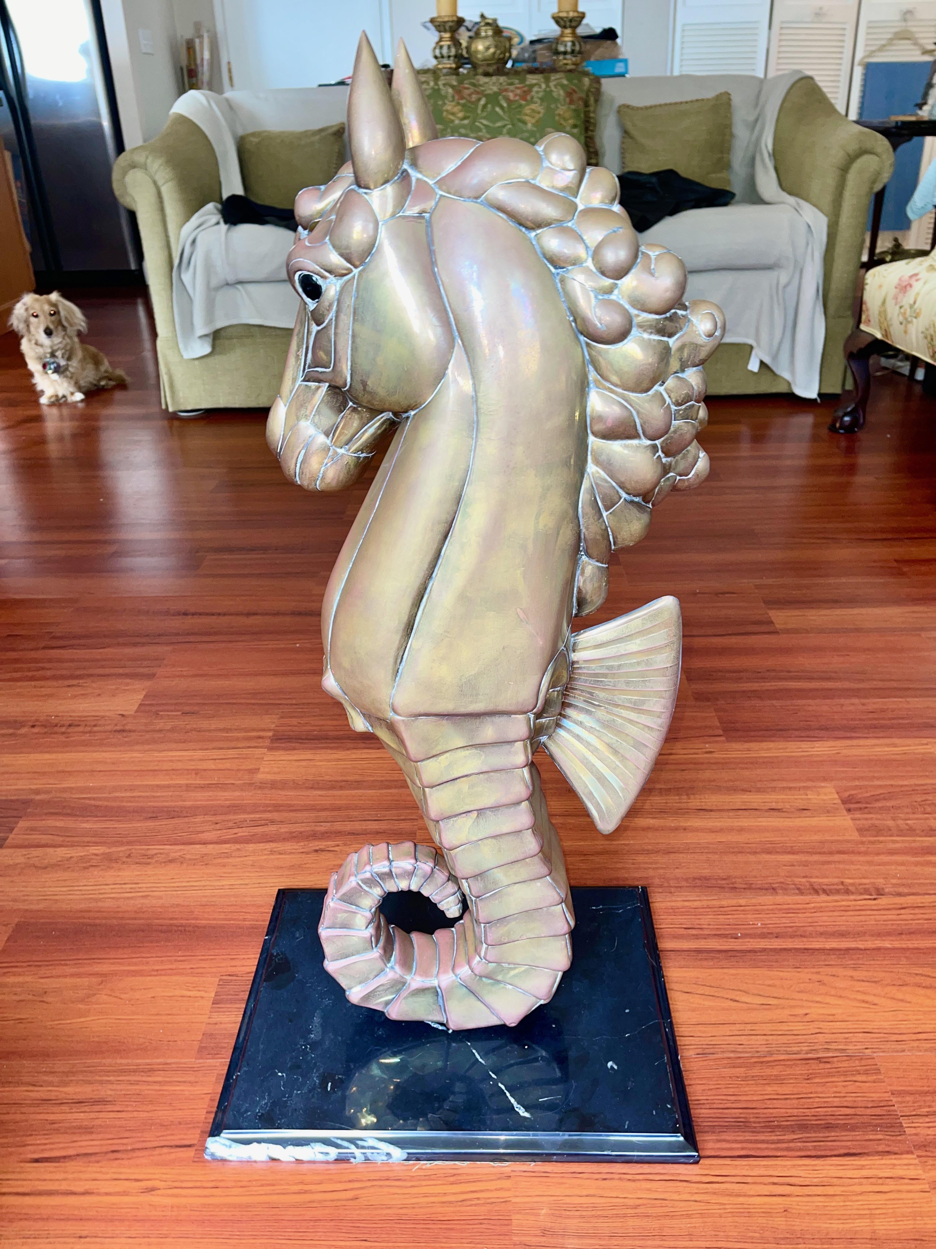 Mid-Century Modern Sergio Bustamante Brass Seahorse on Marble Stand