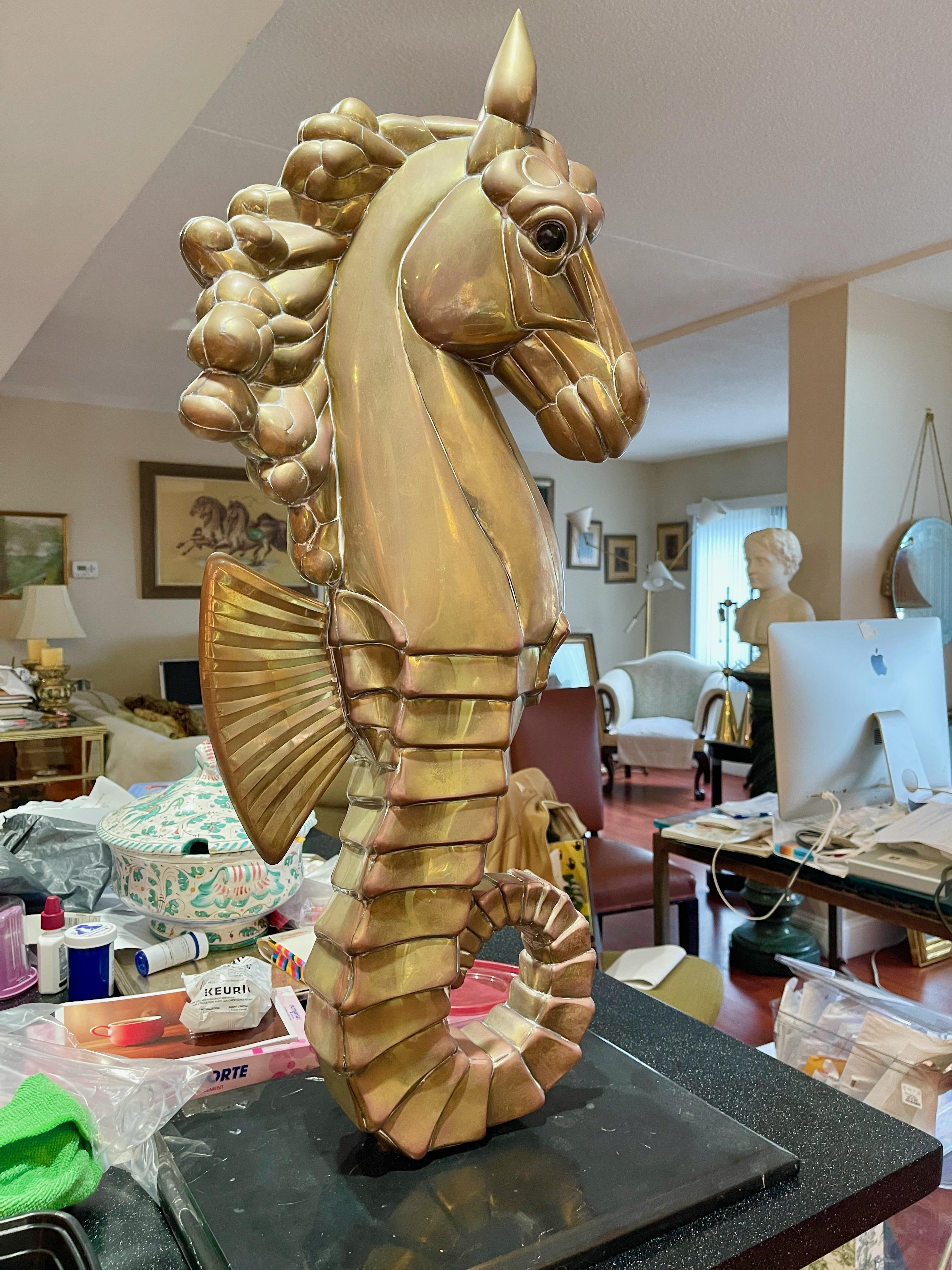 Sergio Bustamante Brass Seahorse on Marble Stand 1
