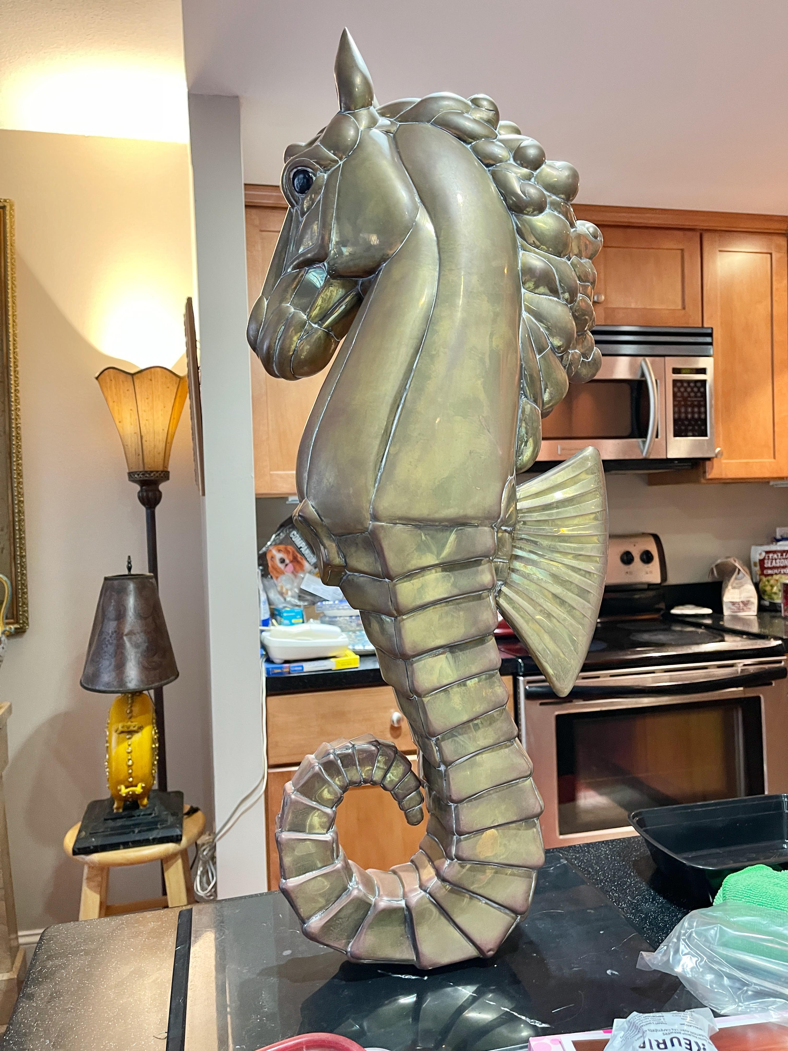Sergio Bustamante Brass Seahorse on Marble Stand 2