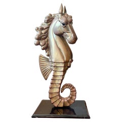 Sergio Bustamante Brass Seahorse on Marble Stand
