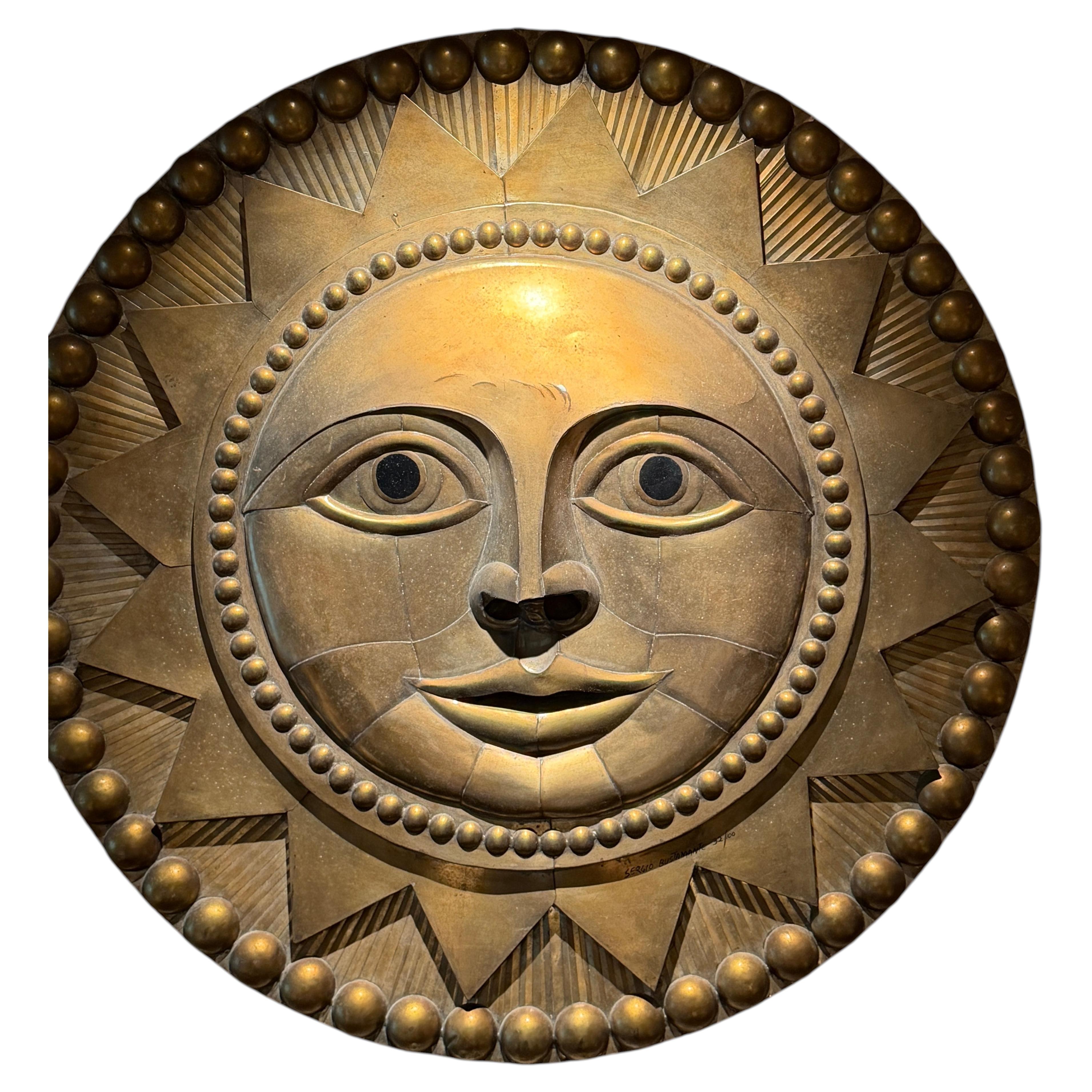 Sergio Bustamante, scultura in ottone raffigurante il sole, design astratto, Messico, 1970 in vendita