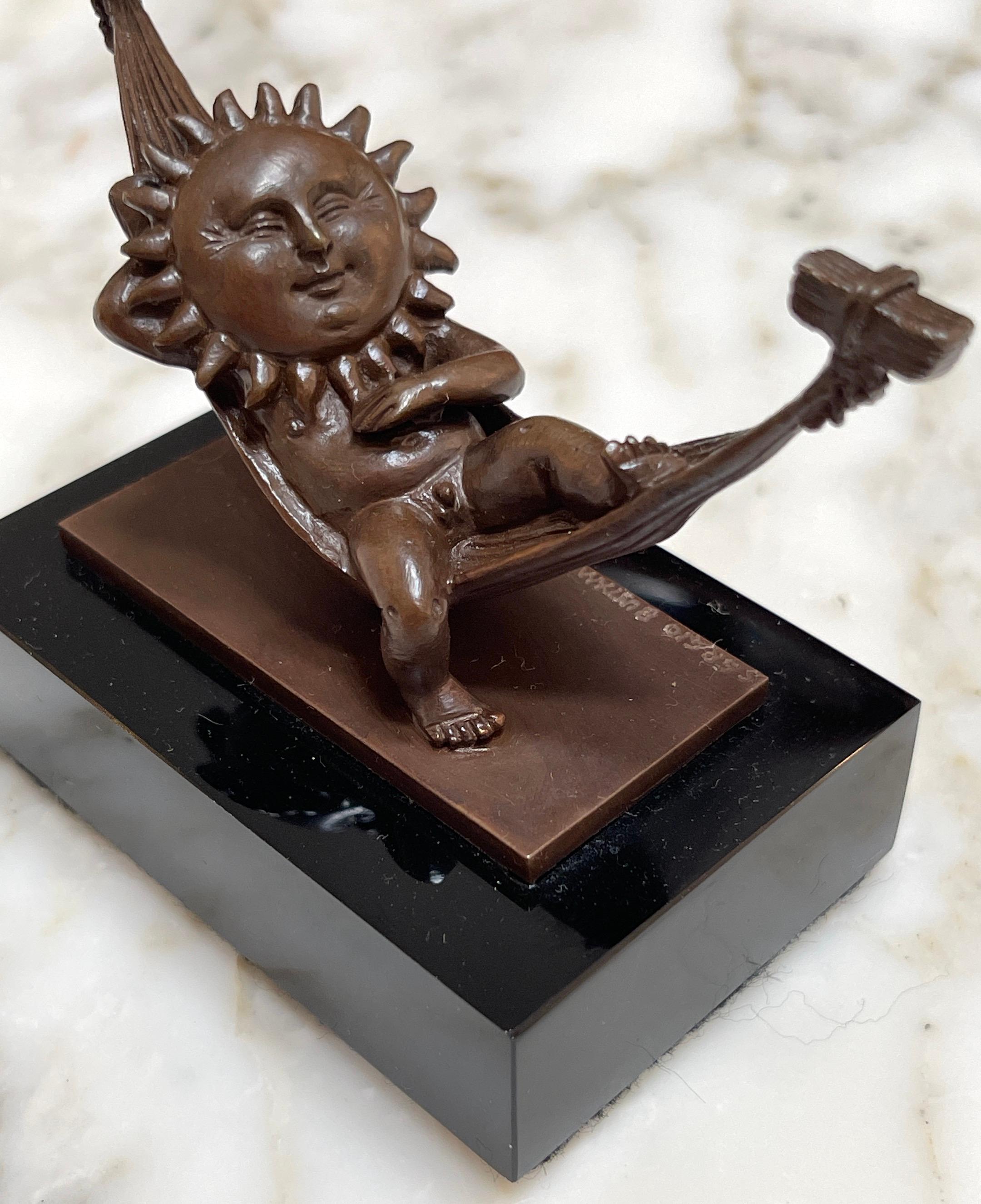 Mexican Sergio Bustamante Bronze Lounging Sun Sculpture