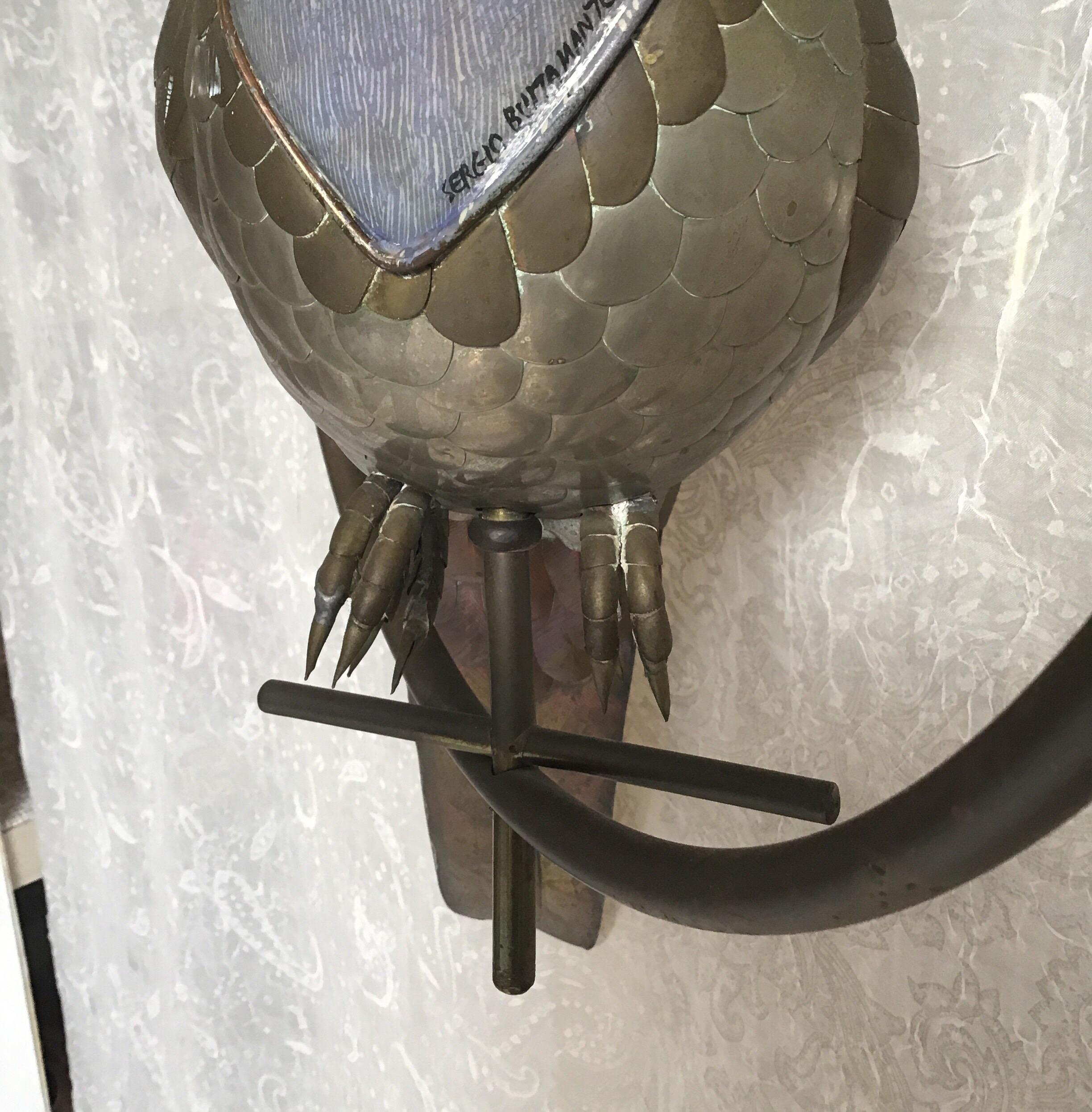Sergio Bustamante Ceramic Brass Silver Bird In Good Condition In Douglas Manor, NY