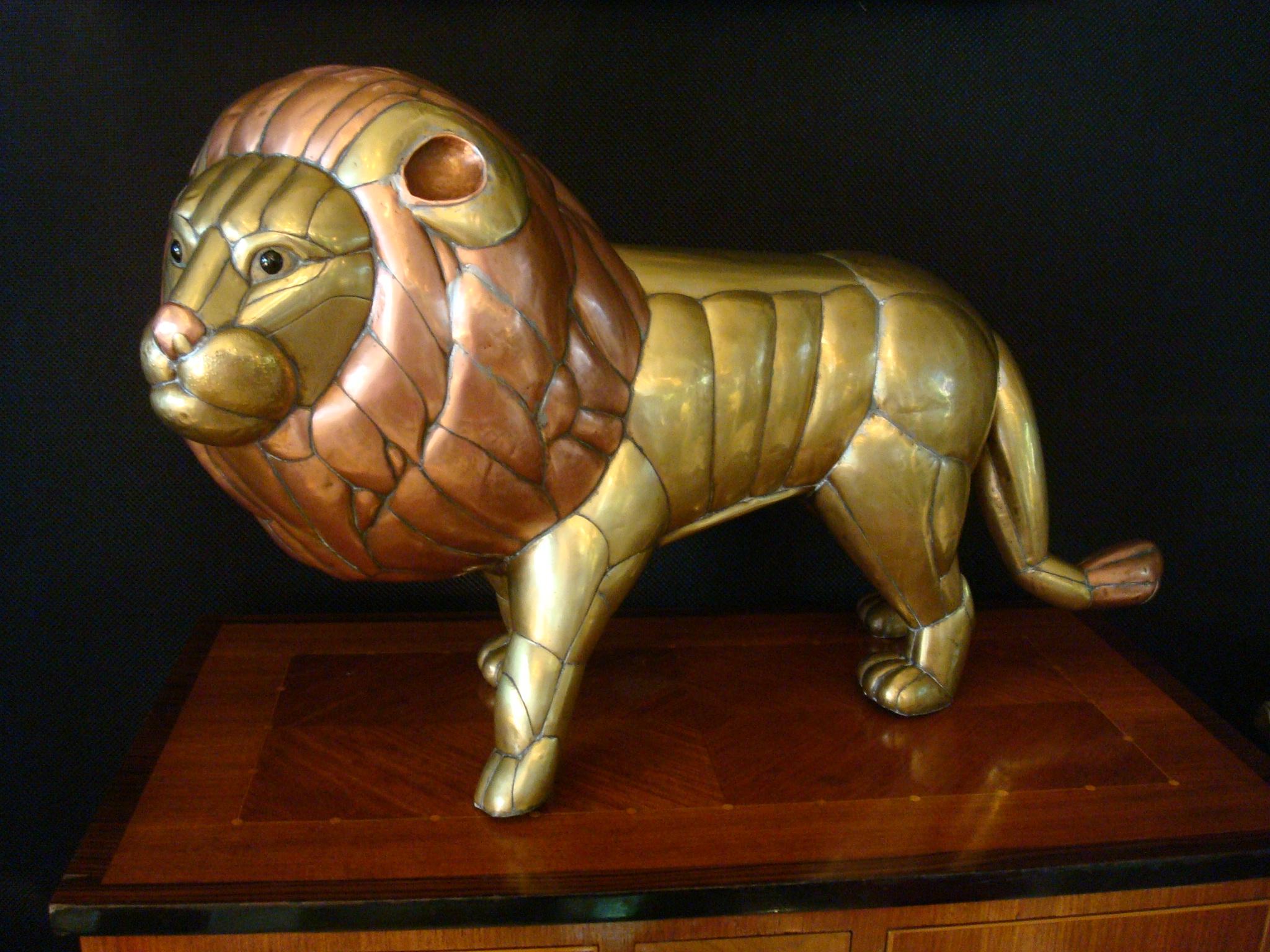 Sergio Bustamante Copper and Brass Lion Sculpture Mexico, 1970s 4