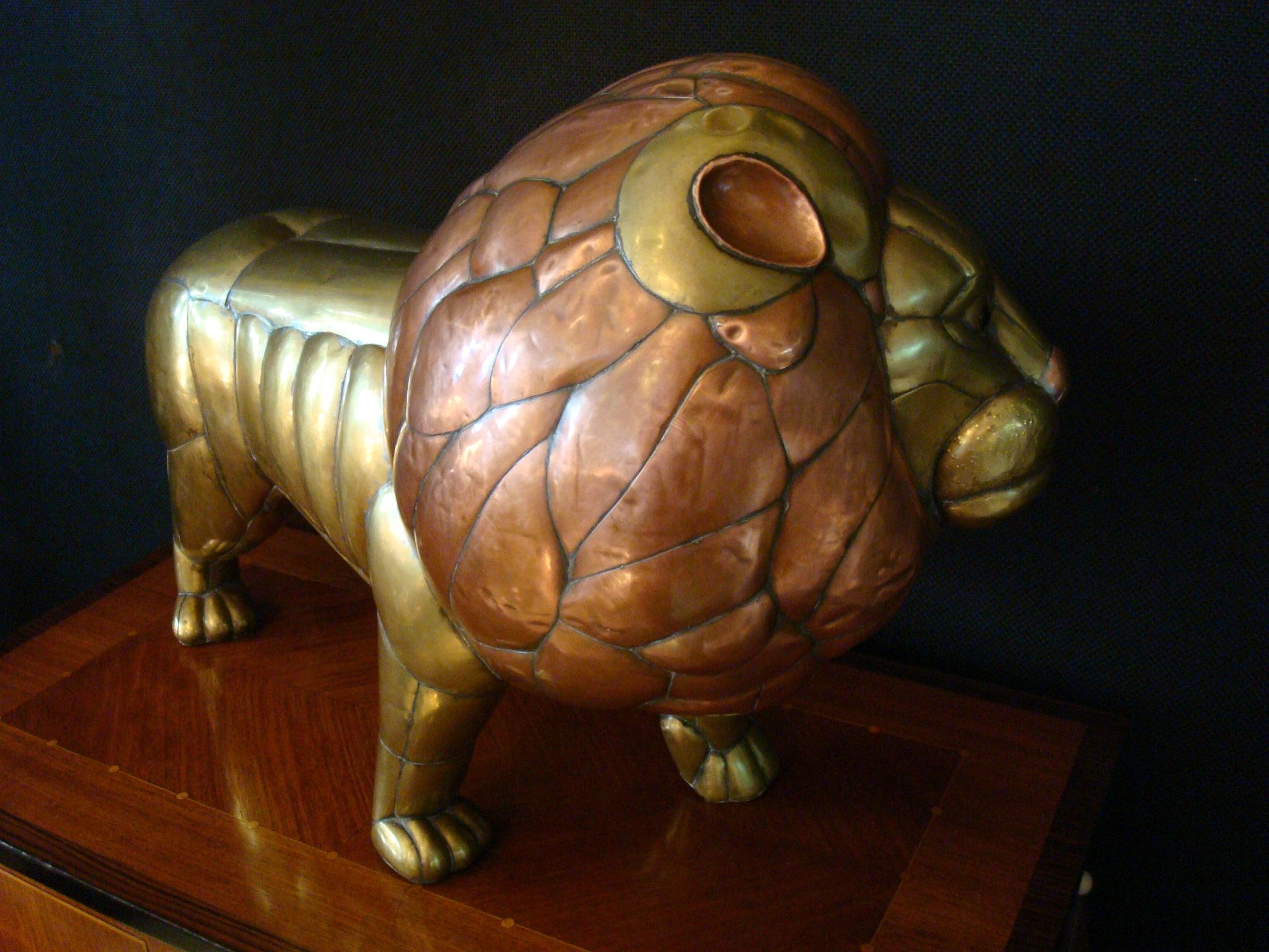 Mexican Sergio Bustamante Copper and Brass Lion Sculpture Mexico, 1970s