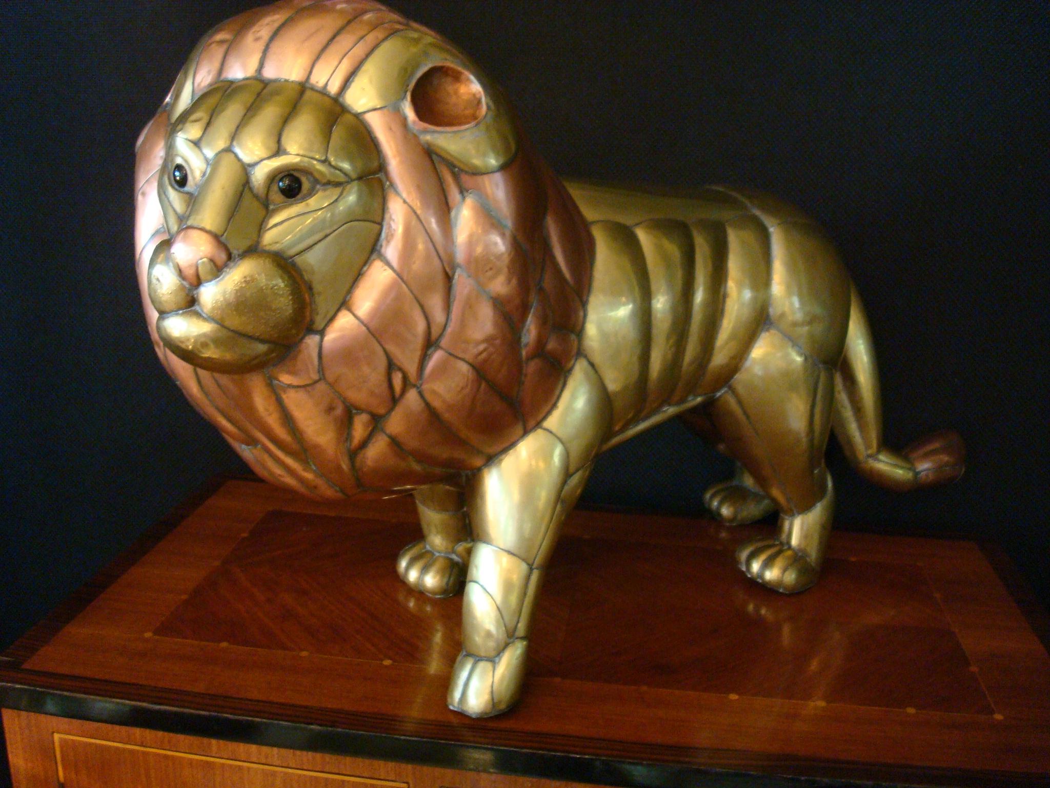 Sergio Bustamante Copper and Brass Lion Sculpture Mexico, 1970s 2