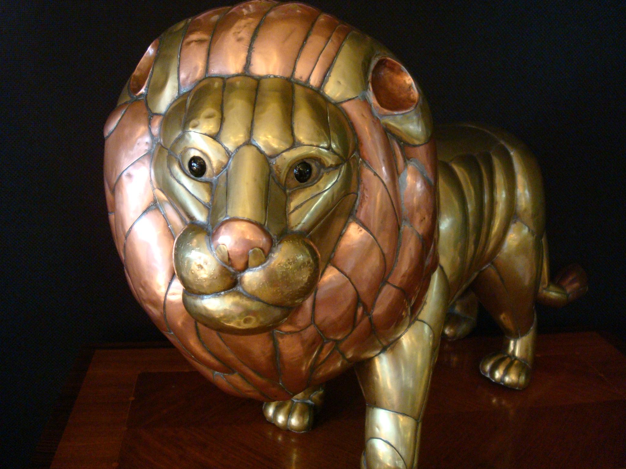 Sergio Bustamante Copper and Brass Lion Sculpture Mexico, 1970s 3