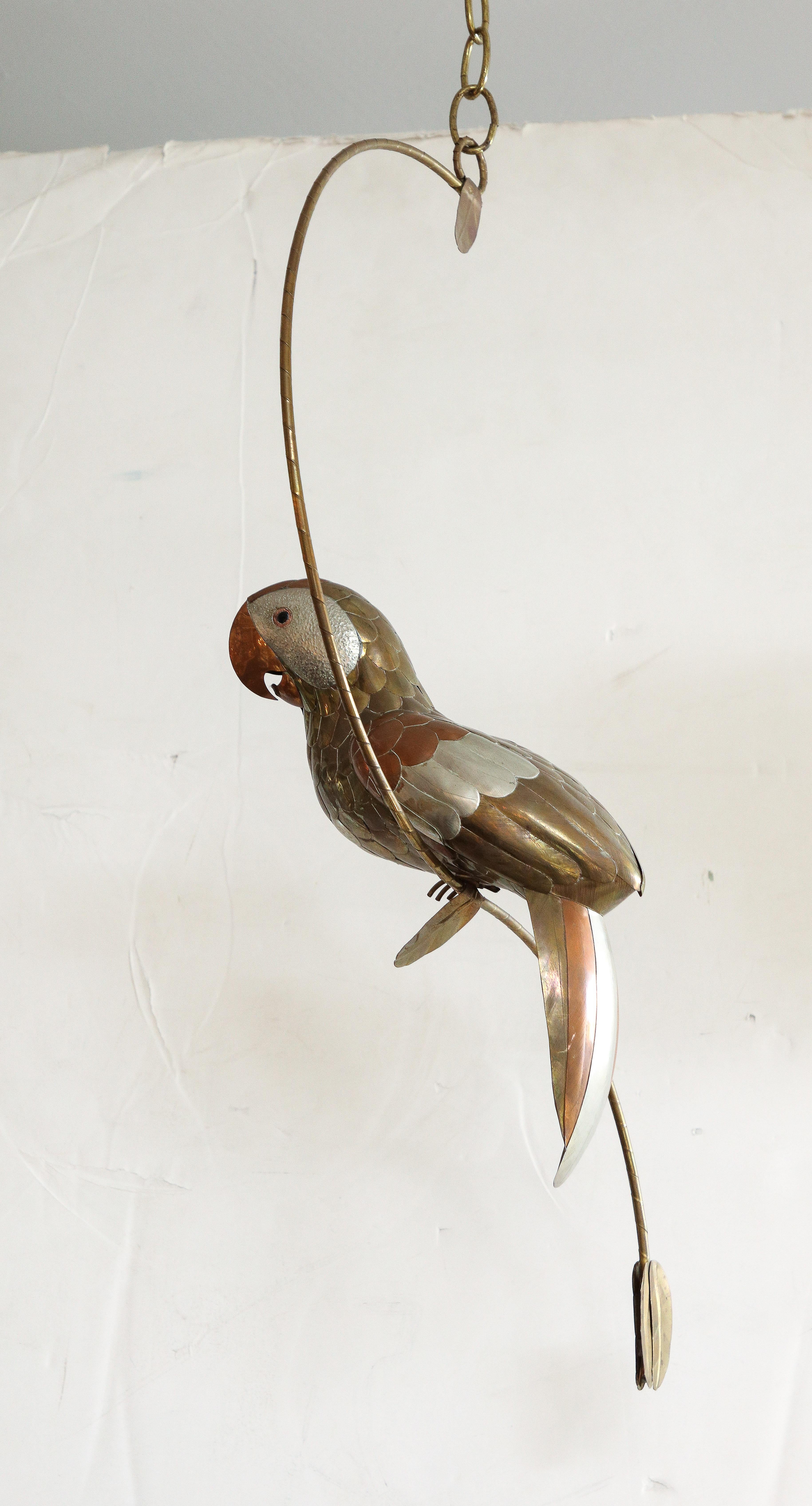 Mid-Century Modern Sergio Bustamante Copper, Tin, Brass Parrot Sculpture