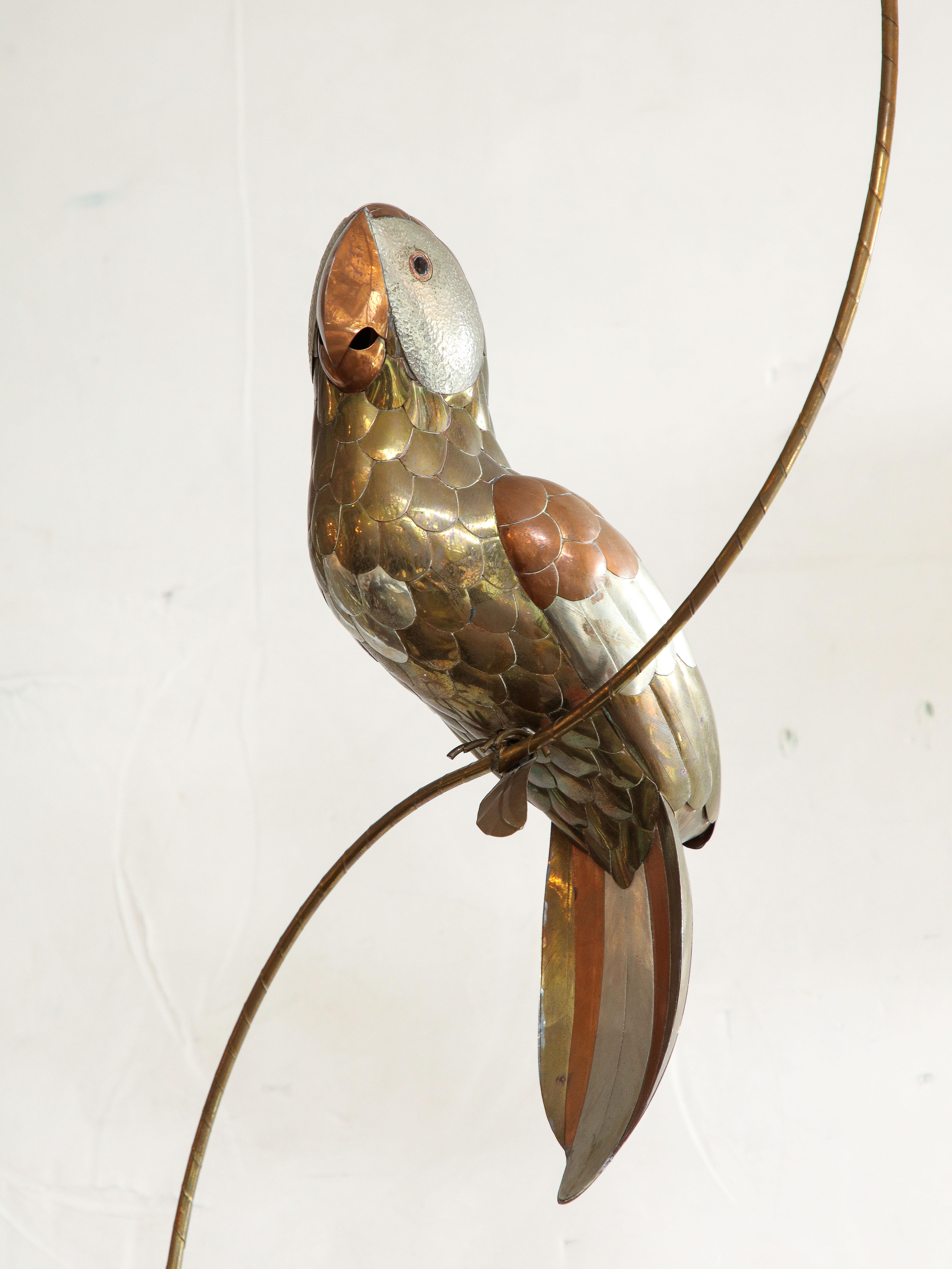20th Century Sergio Bustamante Copper, Tin, Brass Parrot Sculpture