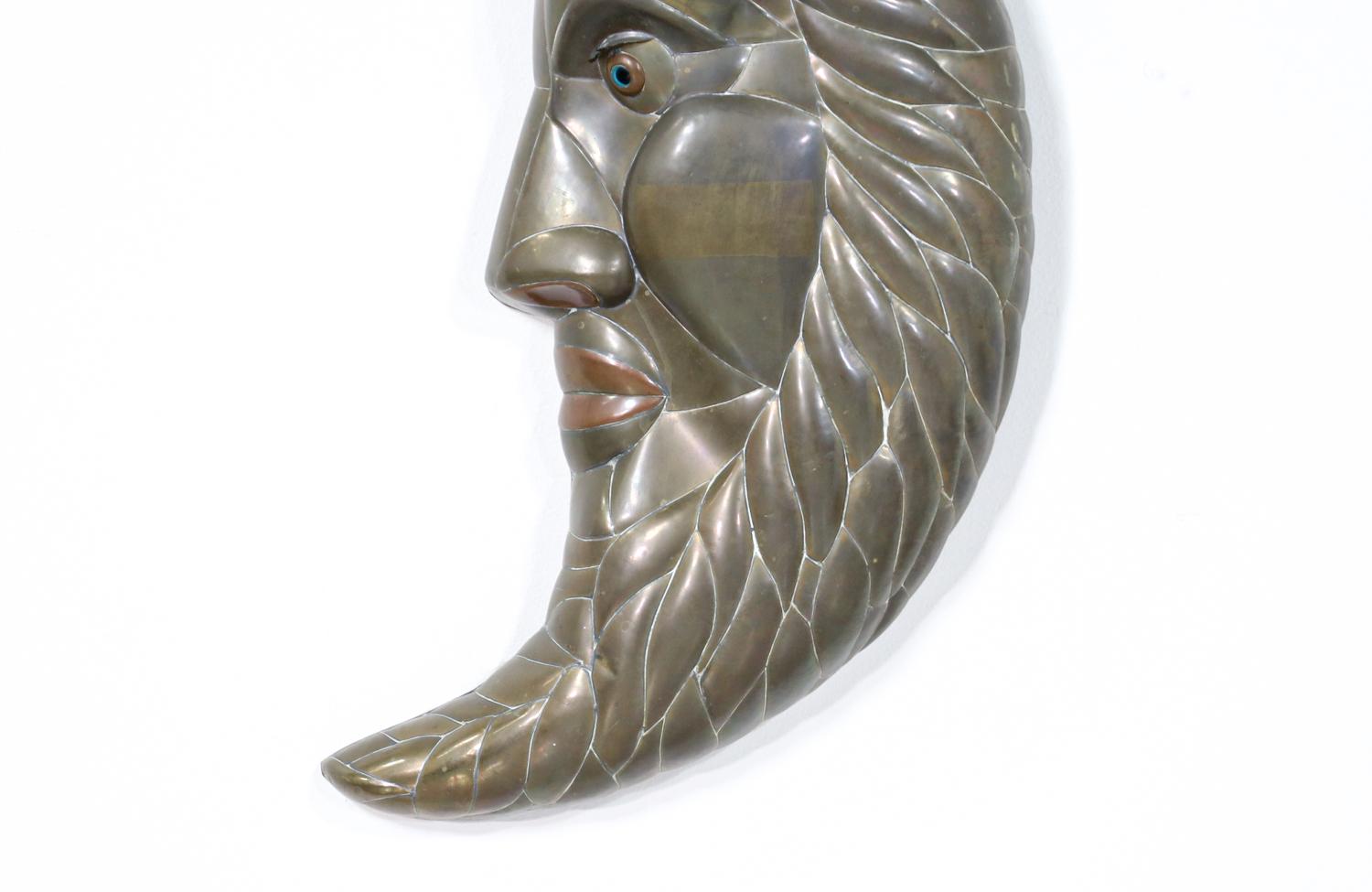 Mexican Sergio Bustamante Crescent Moon Metal Wall Sculpture