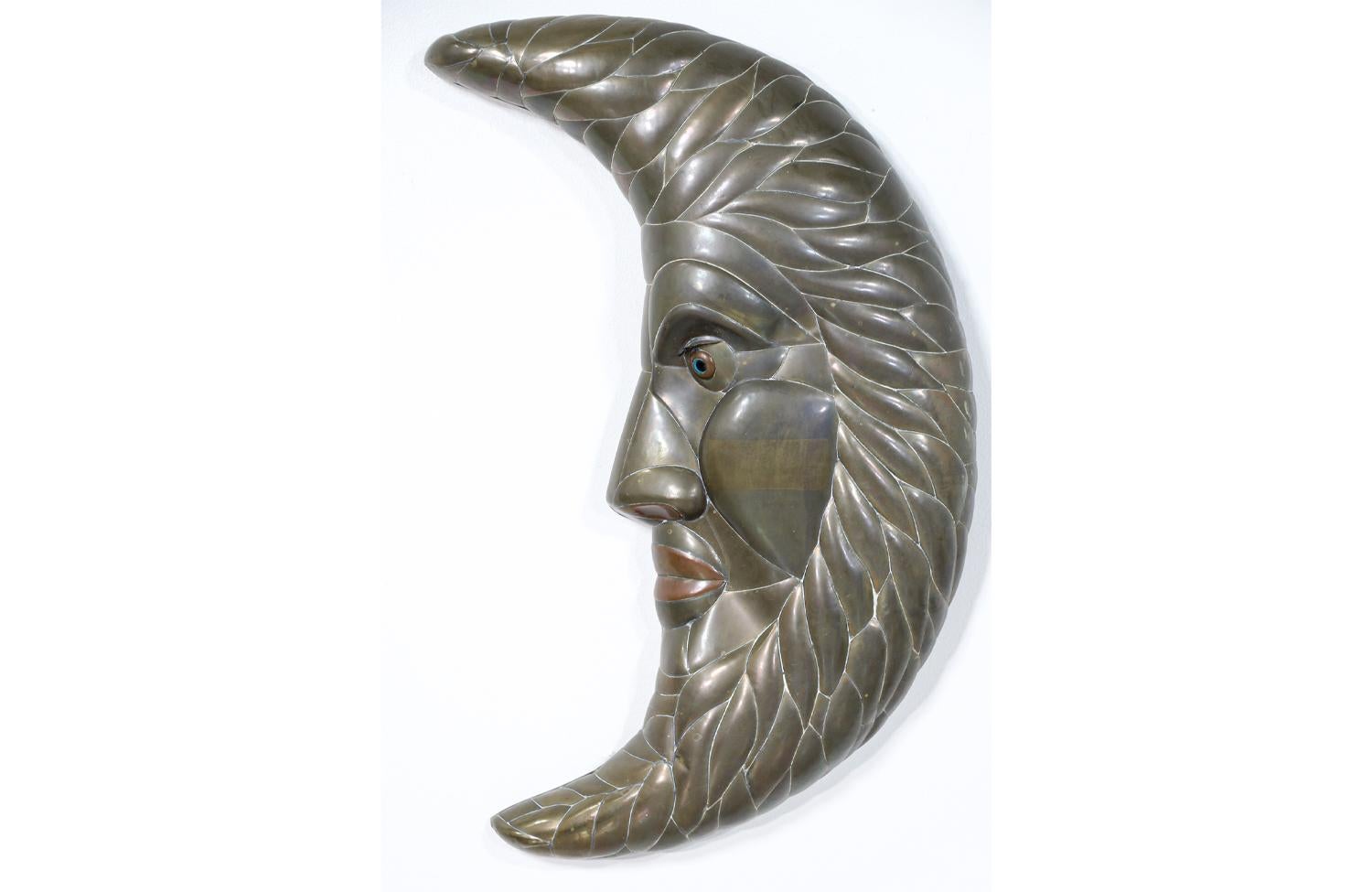 Brass Sergio Bustamante Crescent Moon Metal Wall Sculpture