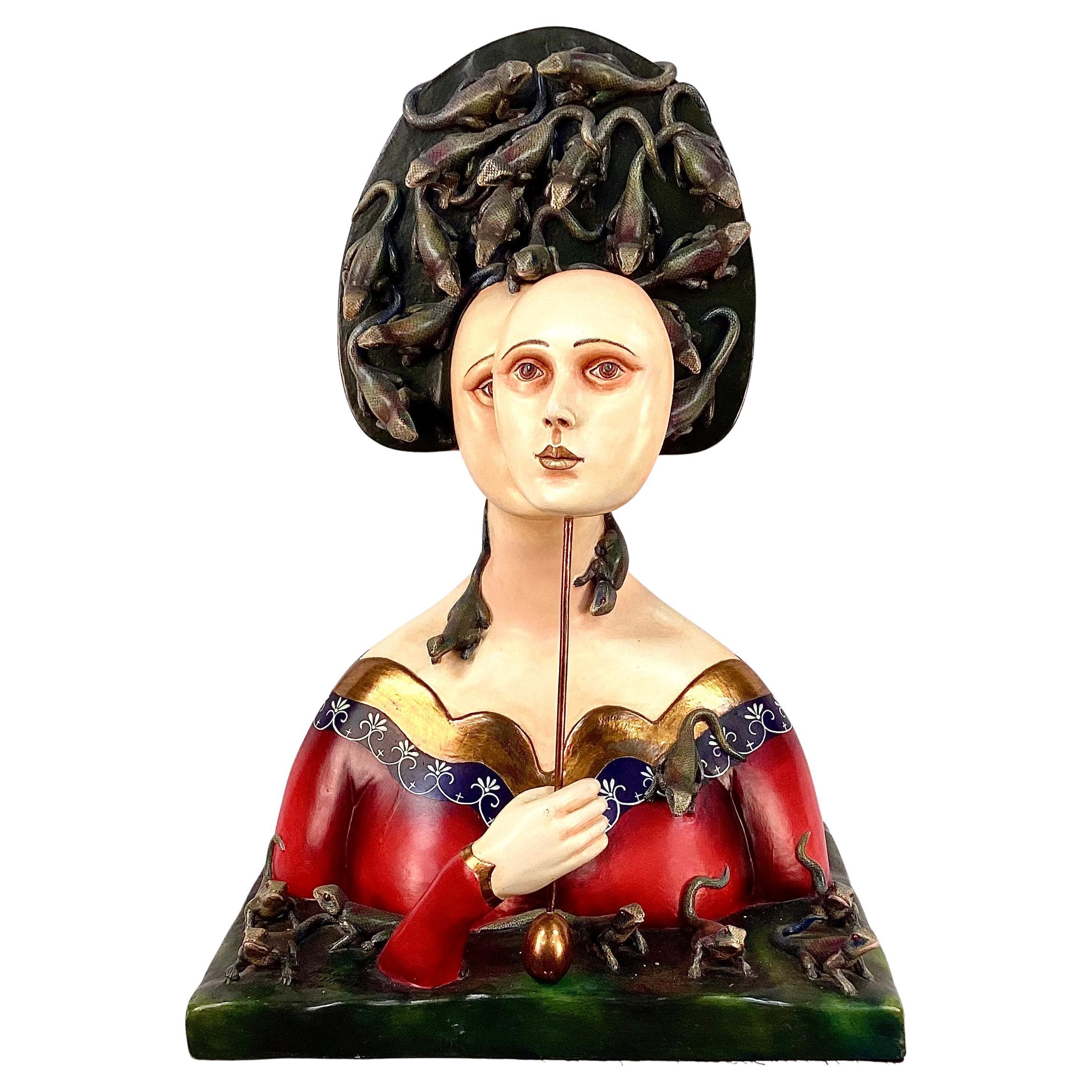 Sergio Bustamante, Female Bust with Lizards, Ceramic And Mixed Media For Sale 7