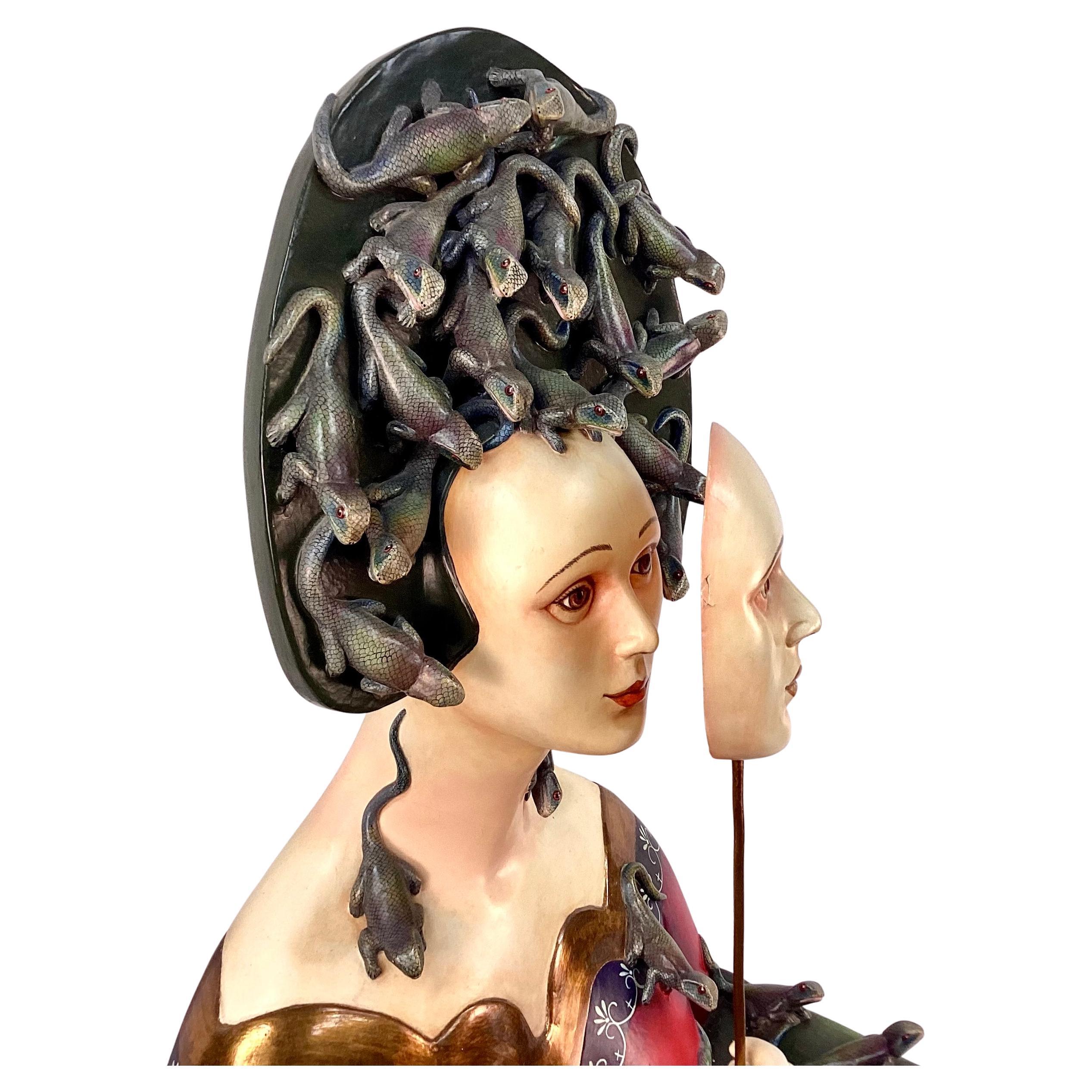 Mexican Sergio Bustamante, Female Bust with Lizards, Ceramic And Mixed Media For Sale