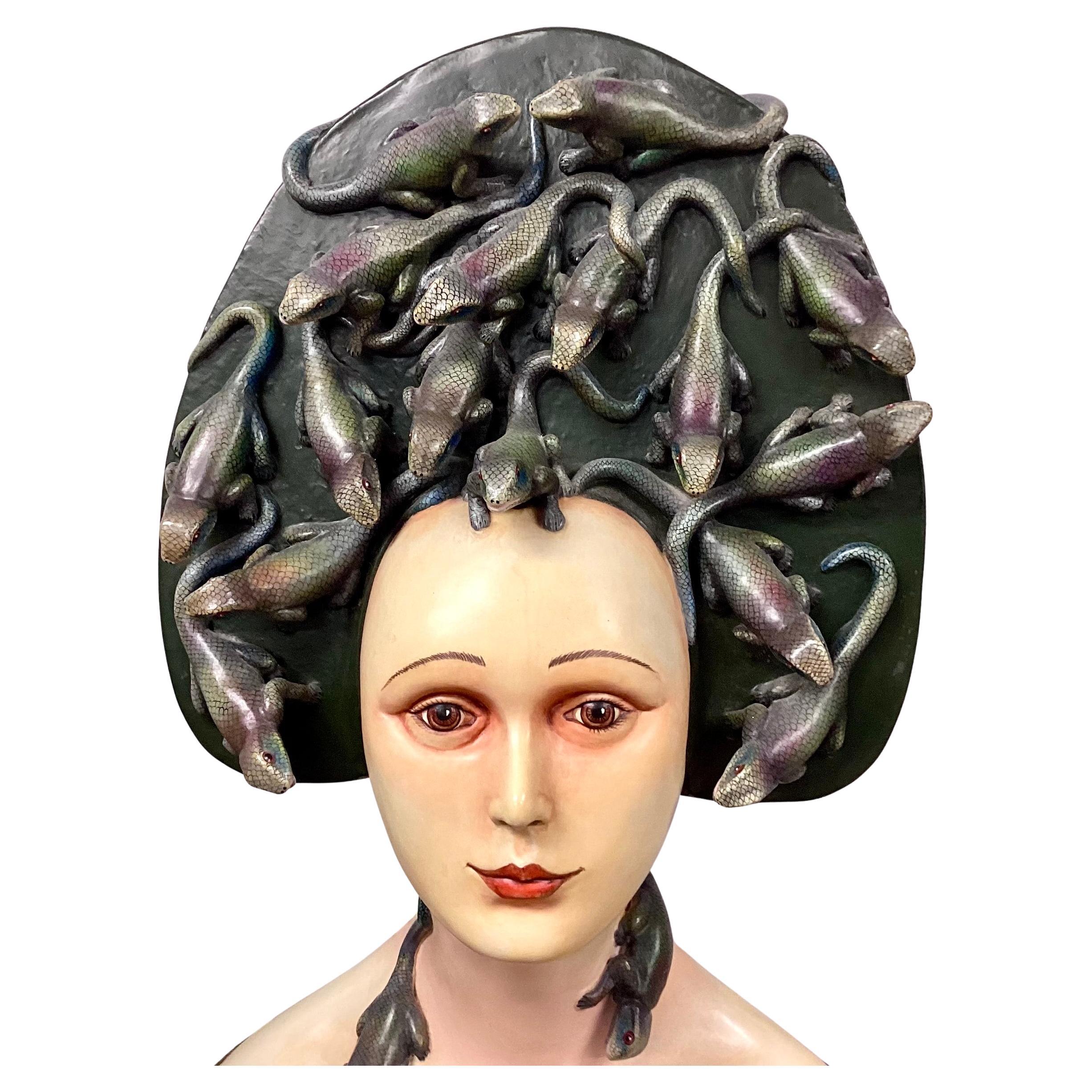 20th Century Sergio Bustamante, Female Bust with Lizards, Ceramic And Mixed Media For Sale