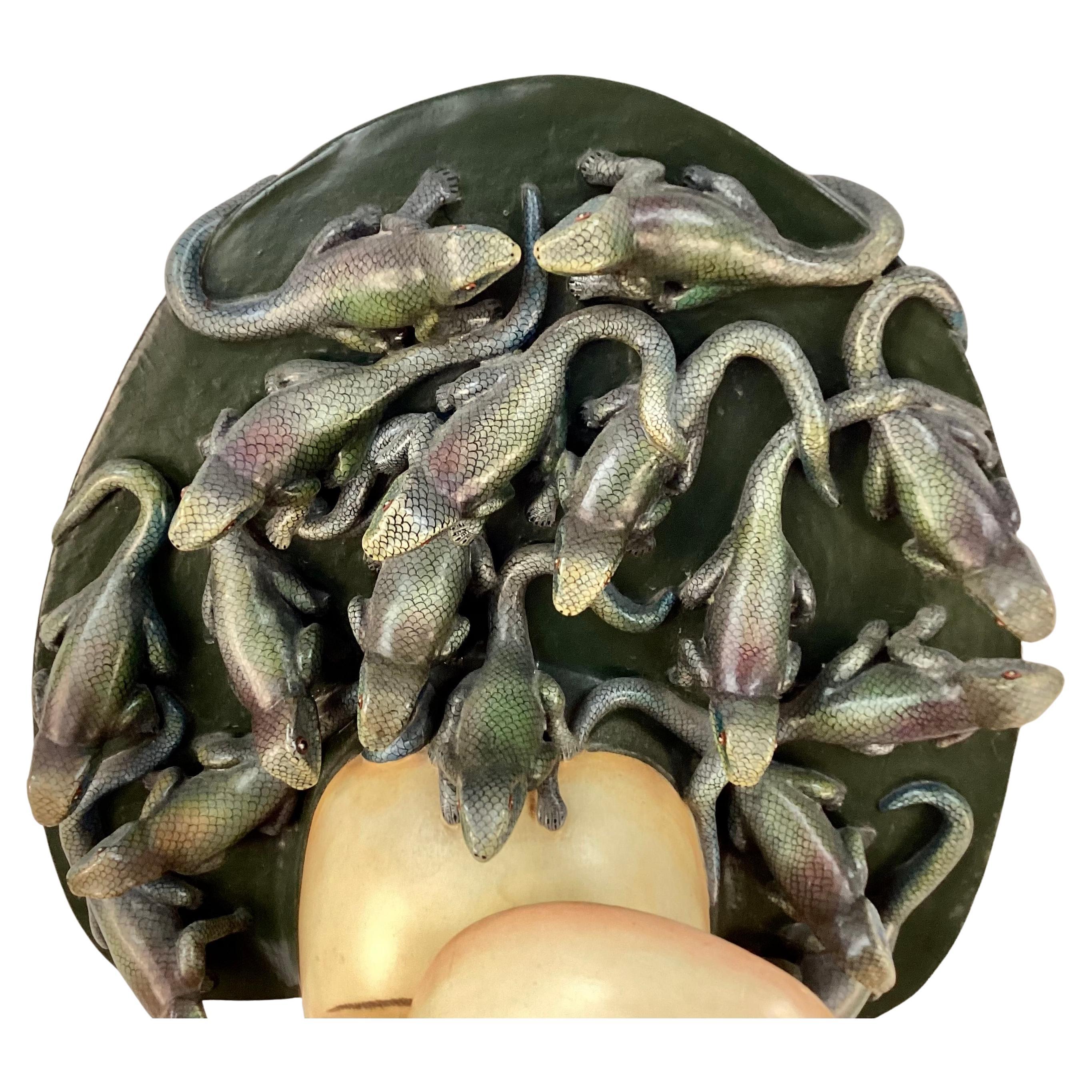 Sergio Bustamante, Female Bust with Lizards, Ceramic And Mixed Media For Sale 1