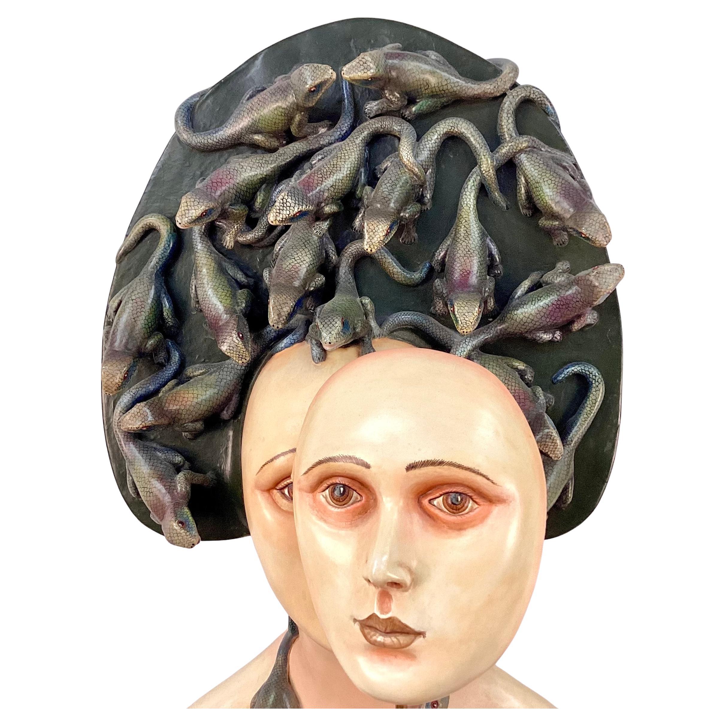 Sergio Bustamante, Female Bust with Lizards, Ceramic And Mixed Media For Sale 2