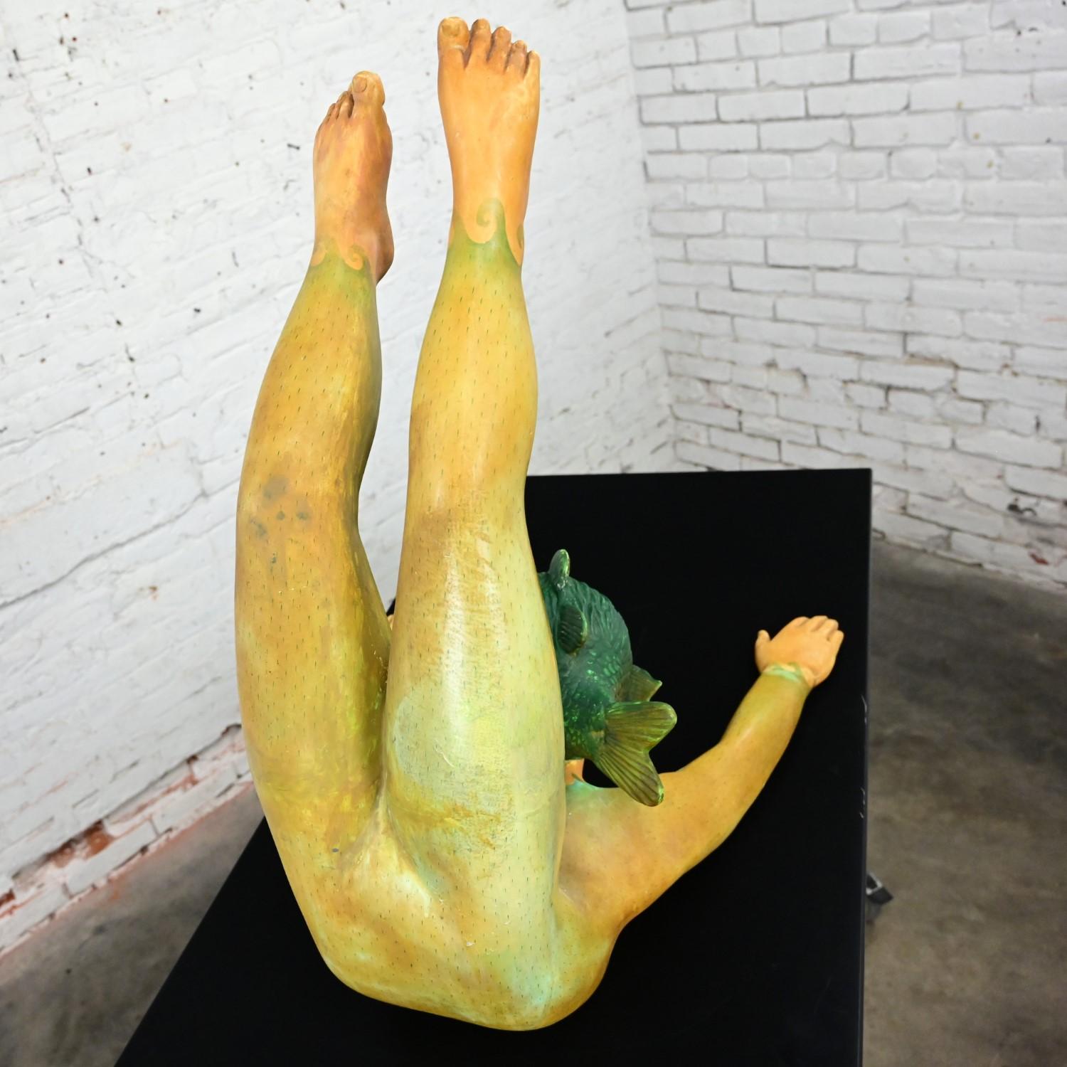 Sergio Bustamante Serie Fish Boy Fantasia Figurale Grande Scultura Dipinta a Mano in vendita 1