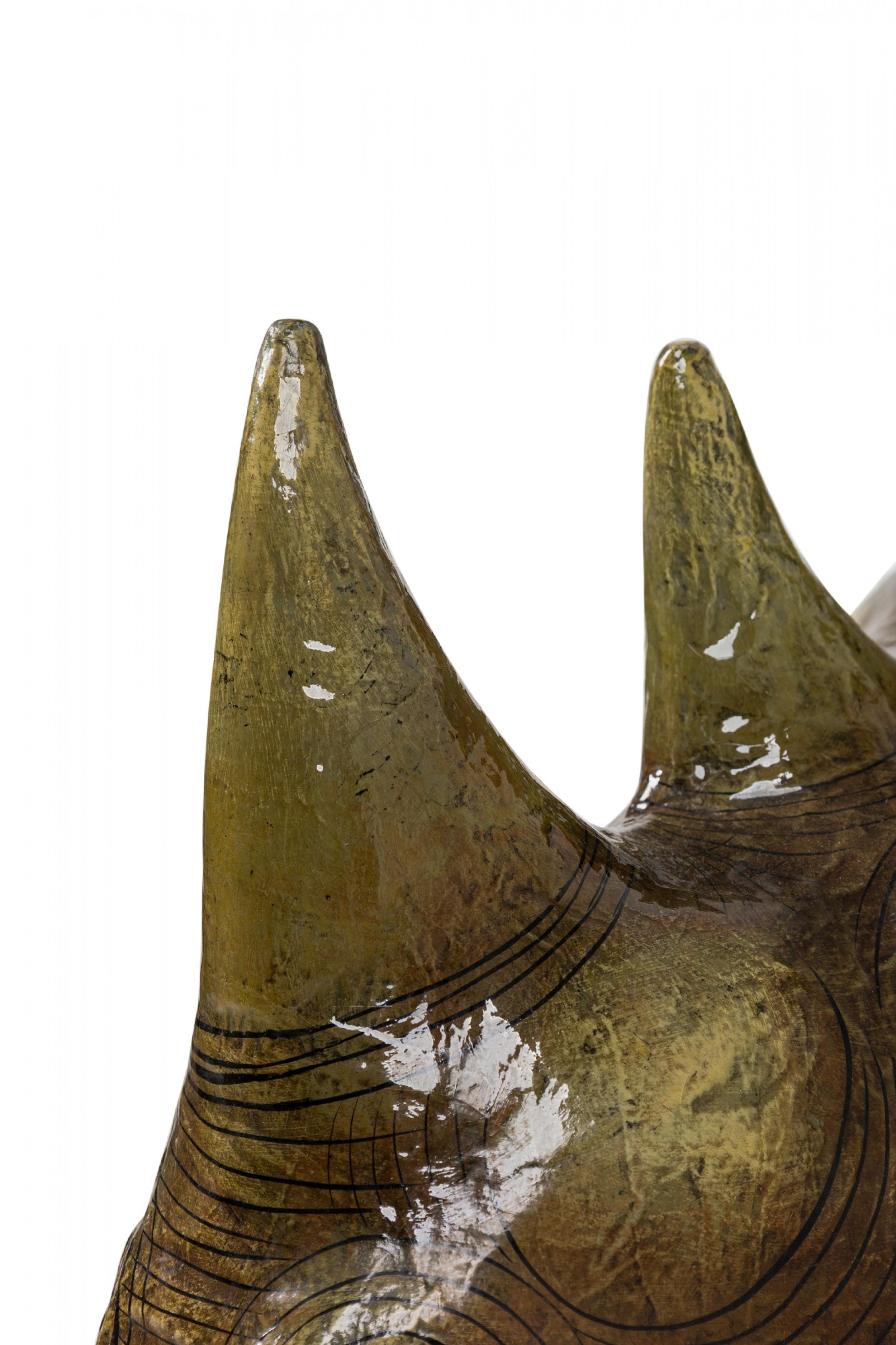 20th Century Sergio Bustamante Italian Painted Papier-Mache Rhino Head Wall Sculpture For Sale