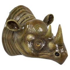 Vintage Sergio Bustamante Italian Painted Papier-Mache Rhino Head Wall Sculpture