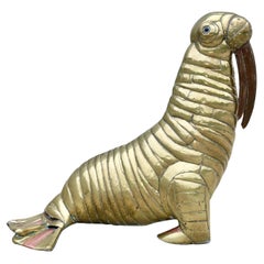 Vintage Sergio Bustamante Life Size Brass Walrus