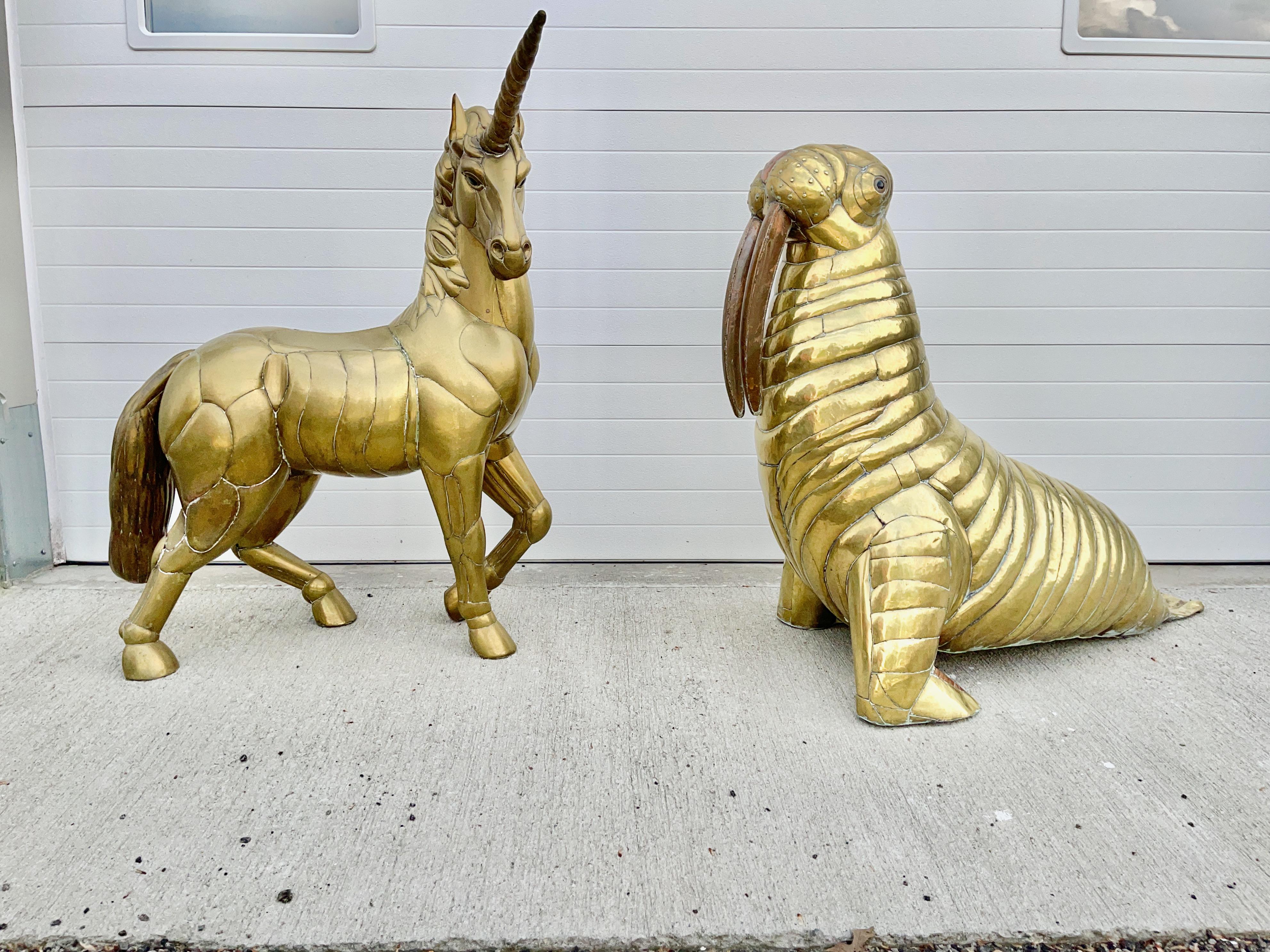 Sergio Bustamante Unicornio de latón a tamaño natural, firmado y numerado en Bueno estado para la venta en Hanover, MA
