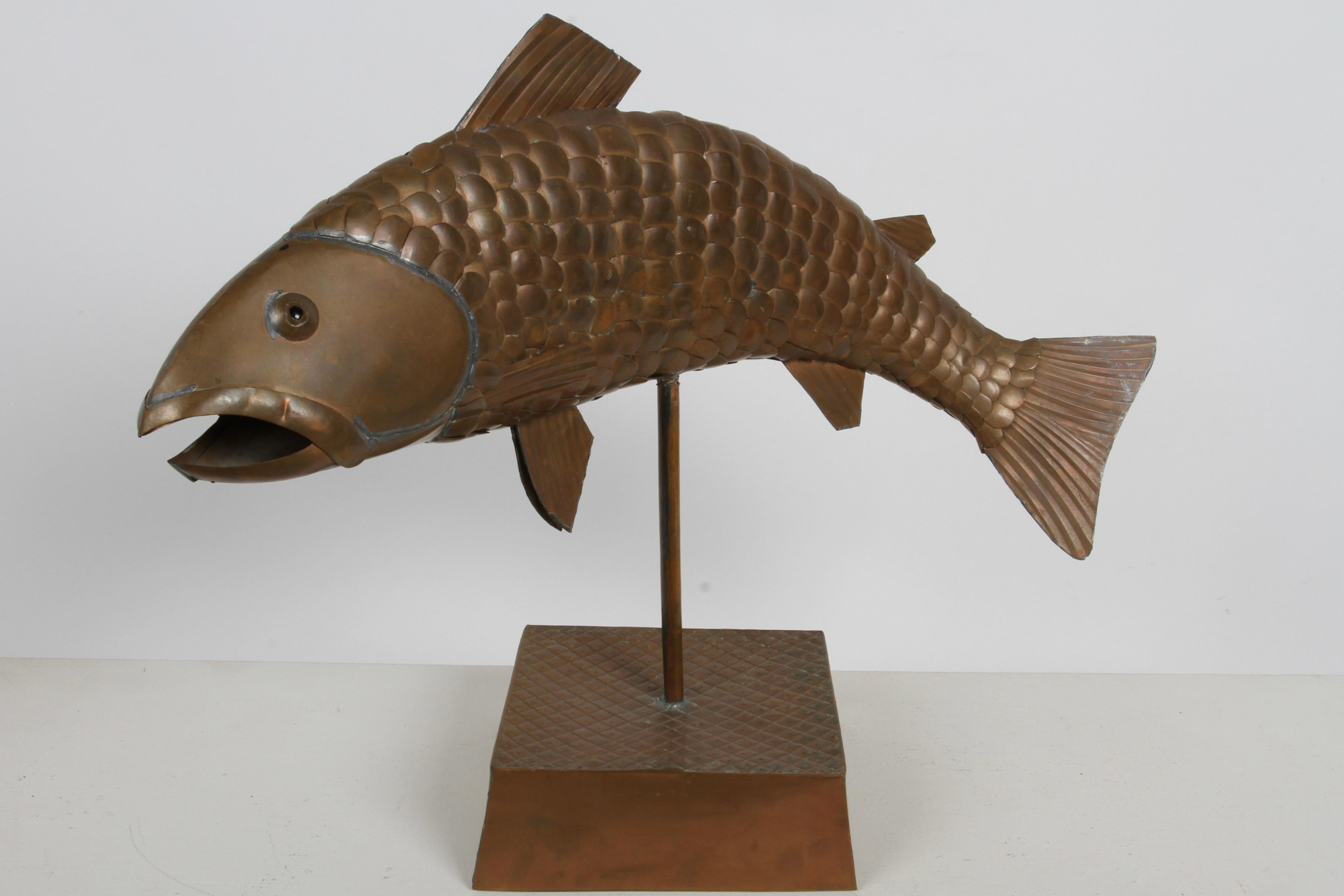 Sergio Bustamante Mexican Artist 1934-2014 Mounted Sculpture Copper Fish -Signed For Sale 5