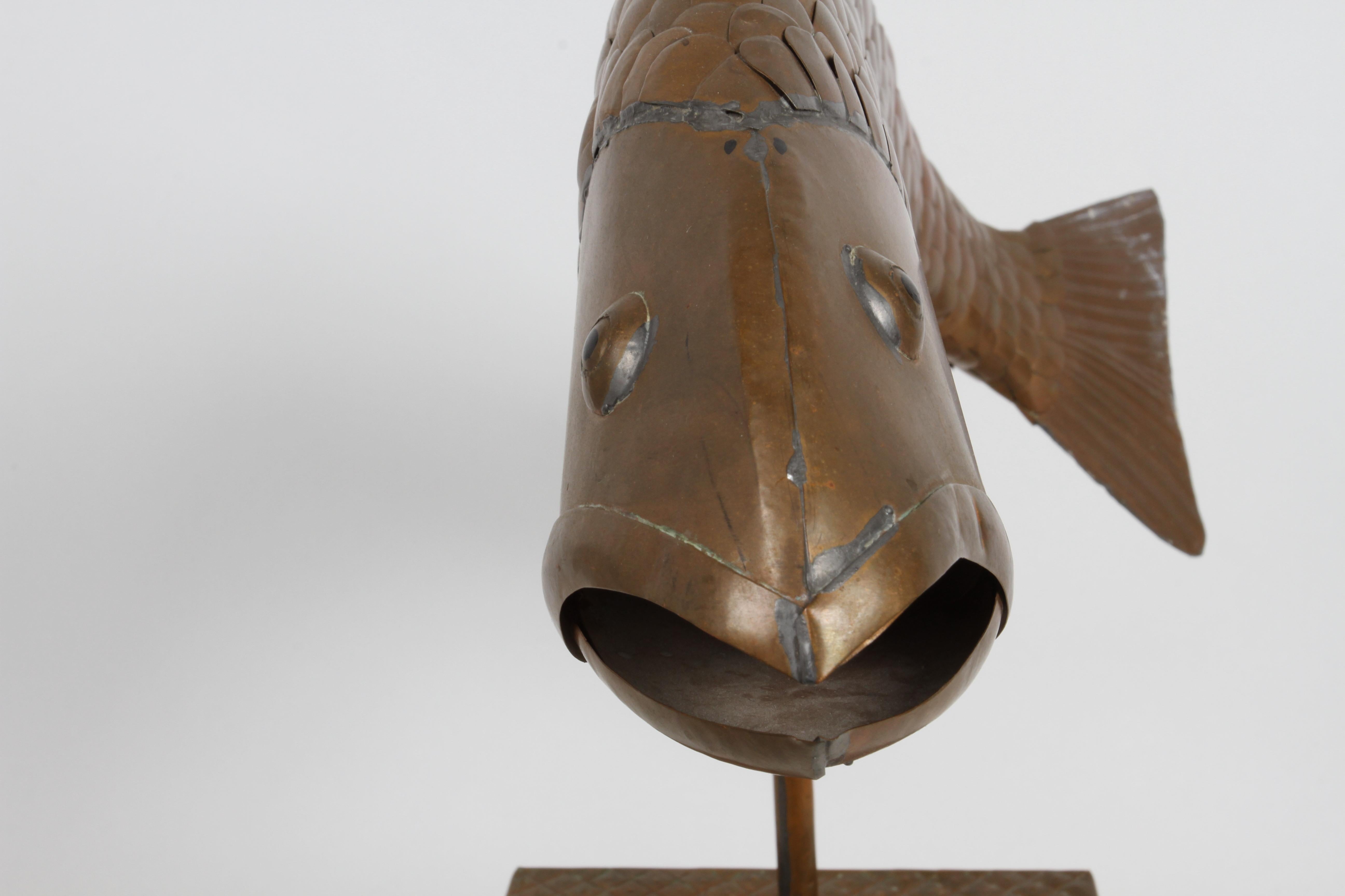 Sergio Bustamante Mexican Artist 1934-2014 Mounted Sculpture Copper Fish -Signed For Sale 8