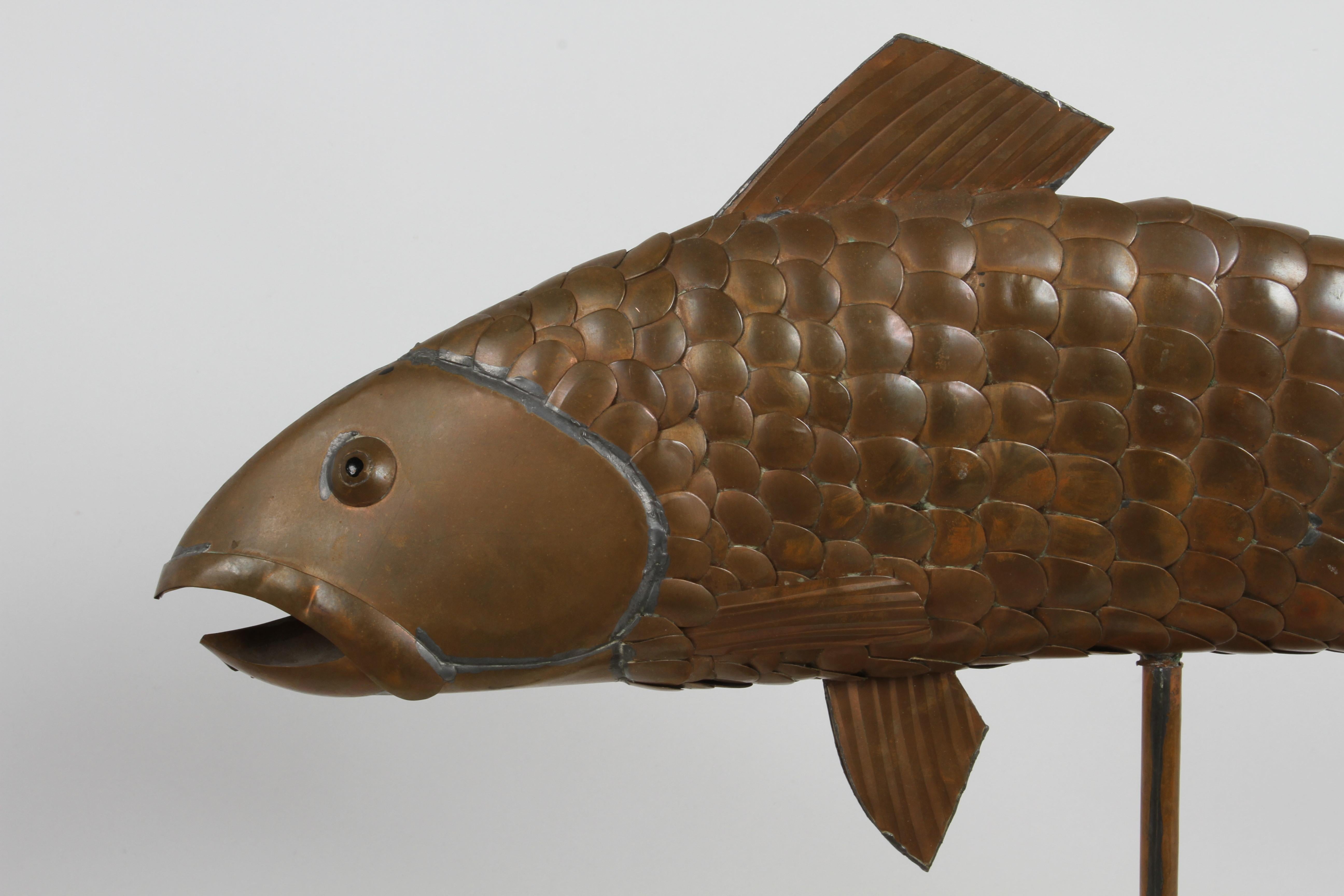 Late 20th Century Sergio Bustamante Mexican Artist 1934-2014 Mounted Sculpture Copper Fish -Signed For Sale
