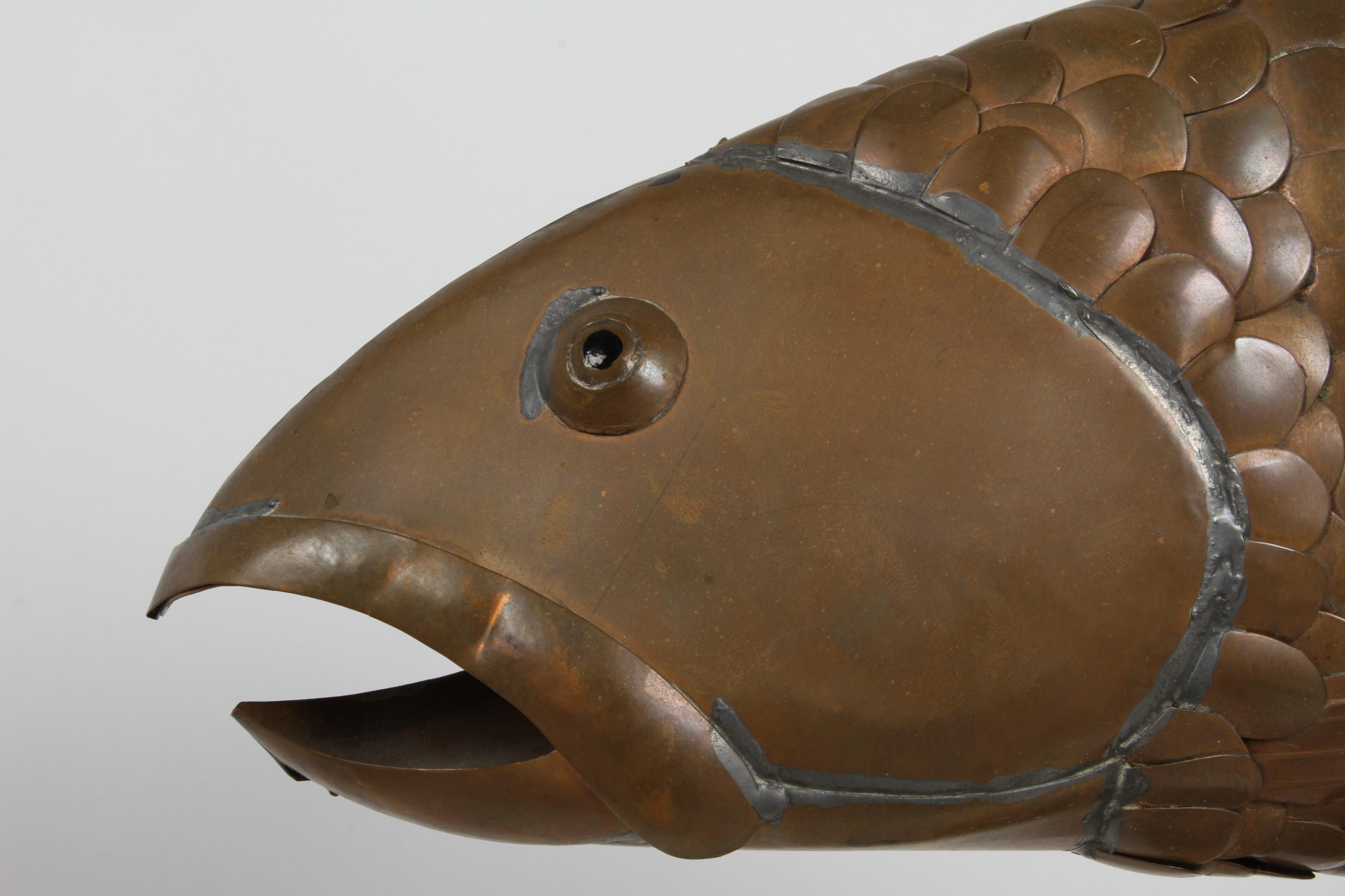 Sergio Bustamante Mexican Artist 1934-2014 Mounted Sculpture Copper Fish -Signed 1