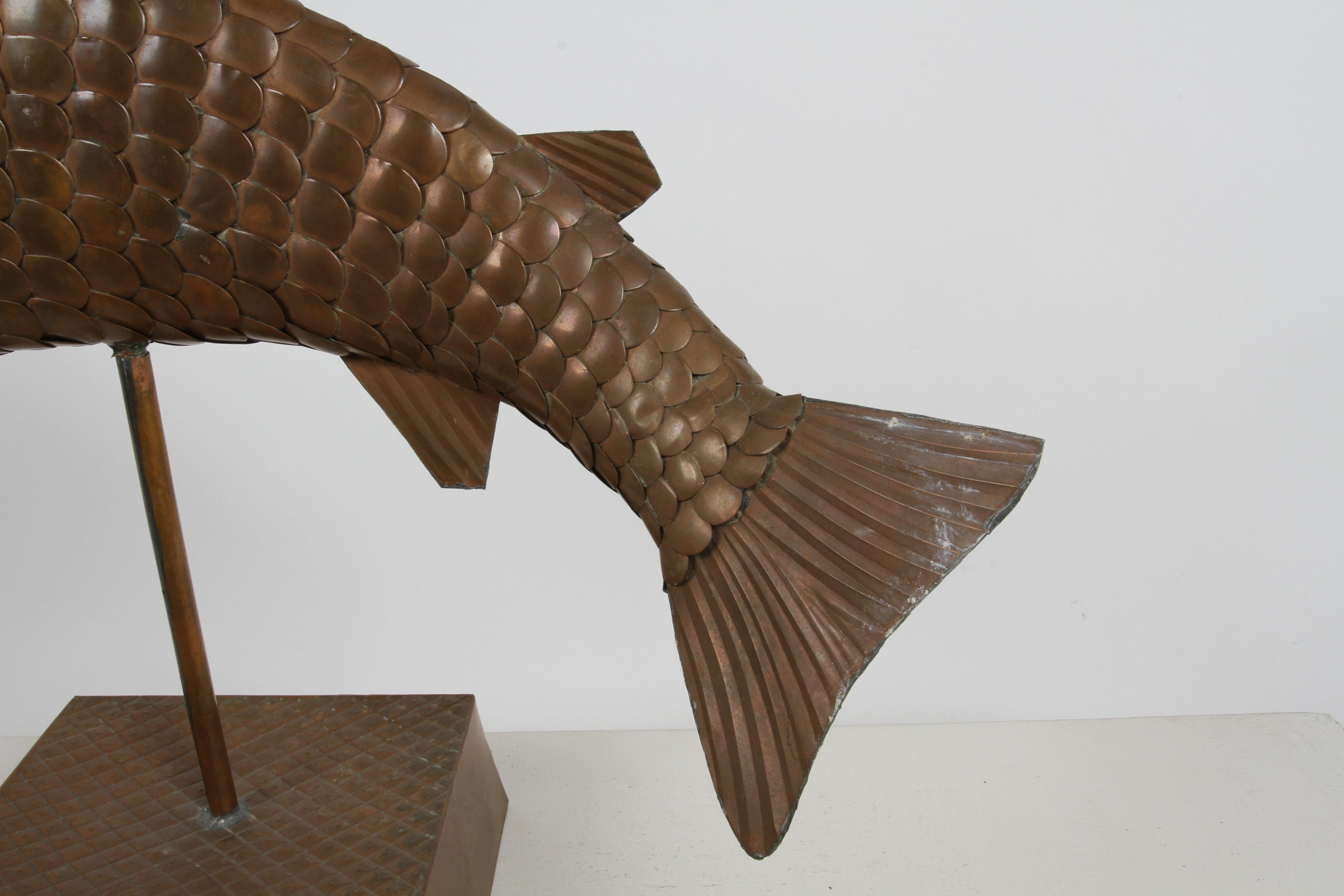 Sergio Bustamante Mexican Artist 1934-2014 Mounted Sculpture Copper Fish -Signed For Sale 4