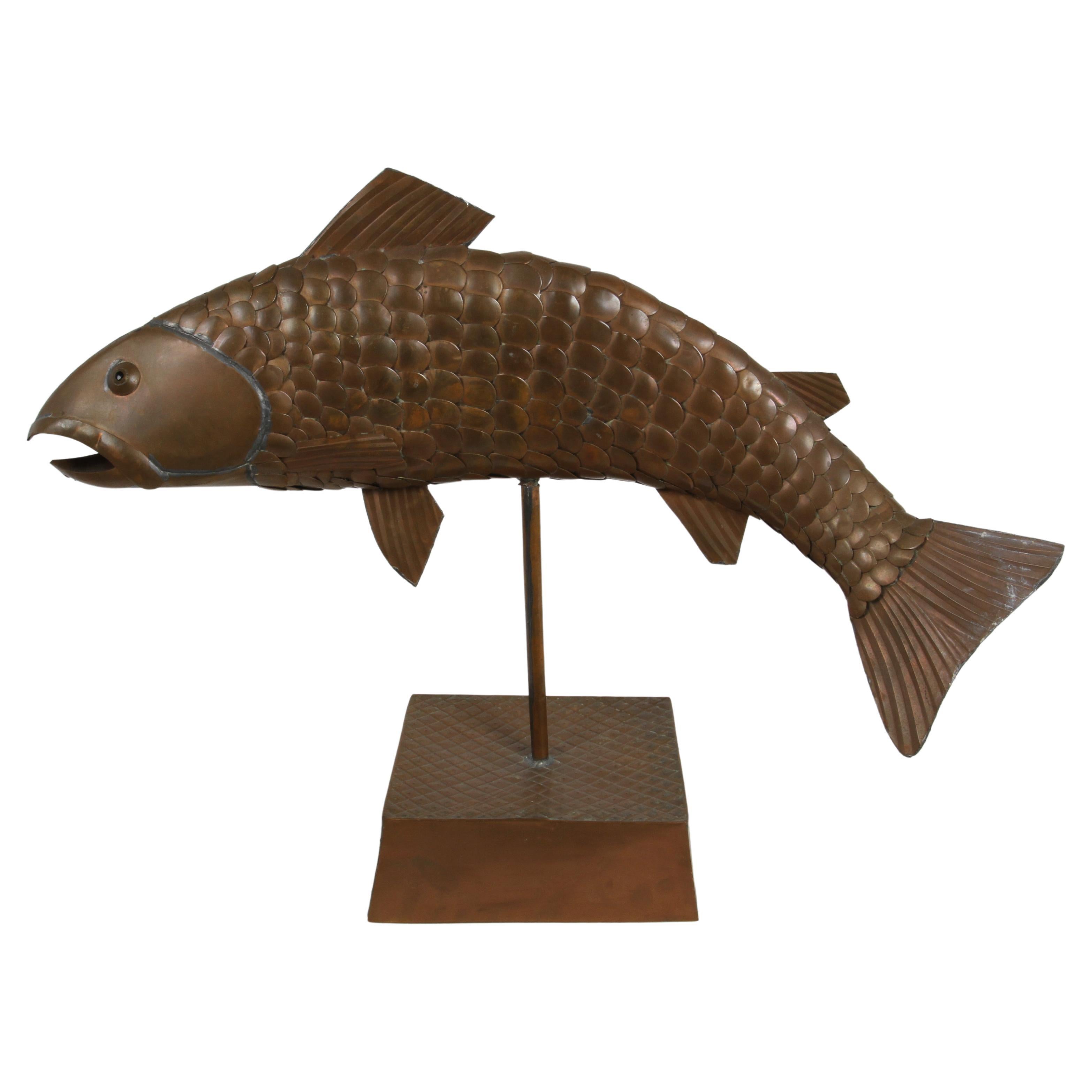 Sergio Bustamante Mexican Artist 1934-2014 Mounted Sculpture Copper Fish -Signed For Sale
