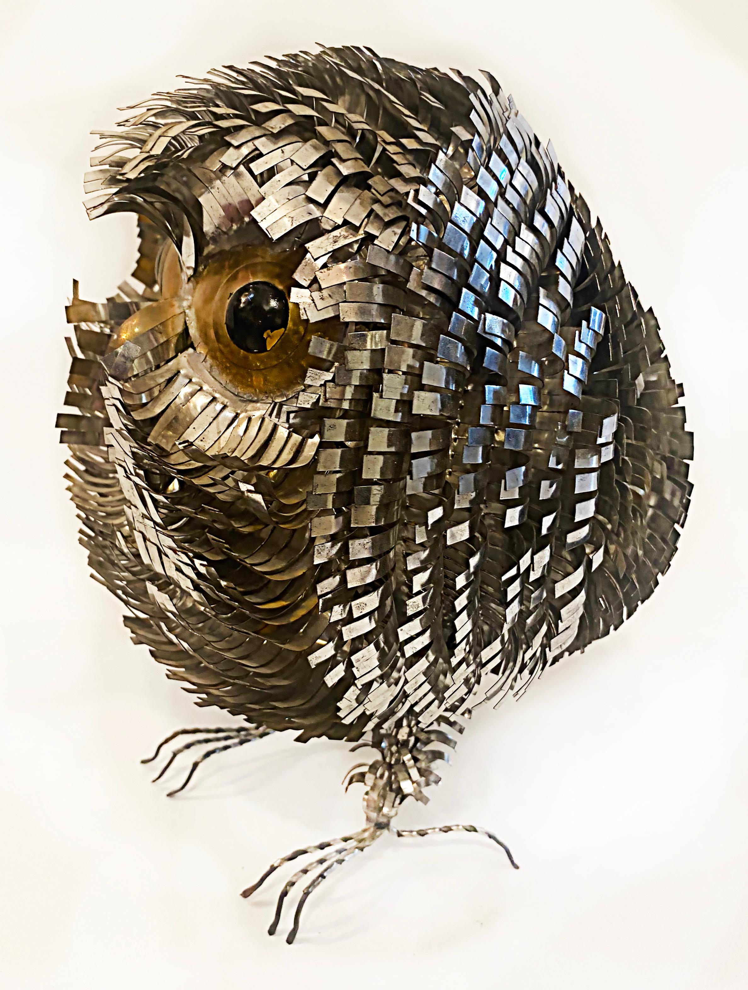 Sergio Bustamante Mexican midcentury baby owl sculpture, circa 1960s.

Offered for sale is a Sergio Bustamante Mexican Mid-Century Modern mixed metals sculpture of a baby owl c1960s. This wonderful intricately made sculpture combines brass and