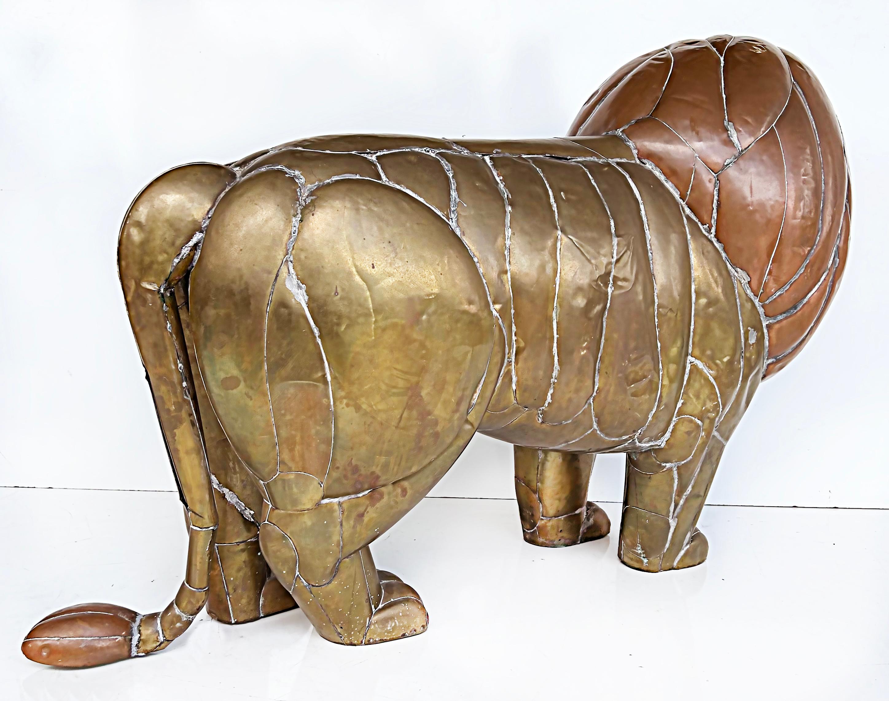 20th Century Life Size Sergio Bustamante Mexican Modern Mixed Metal Lion Sculpture For Sale